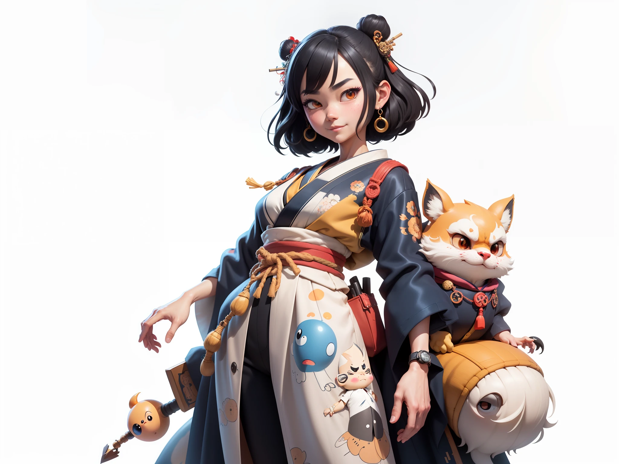 (Daisaku),(Need),(Super meticulous),(full bodyesbian:1.2),Japanese ukiyo-e girl,japanese geisha,Beautiful,Oriental dragon,Aeolian Thor,Raised sexy,爆乳,Oriental face,TV Anchor,Bust portrait illustration,Alone,In black suit,a blue tie,The face is slightly chubby,The face was clean,without a beard,Black super short hair,Black eyes,Smile confidently,3C computer sub-products,iPad, iphone,Digital painting,3D character design by Mark Clairen and Pixar and Hayao Miyazaki and Akira Toriyama,The illustration is a high-definition illustration in 4K resolution,With very detailed facial features and cartoon-style visuals。