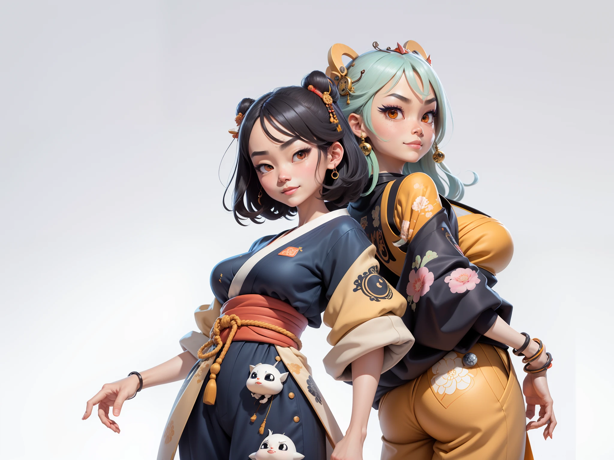(Daisaku),(Need),(Super meticulous),(full bodyesbian:1.2),Japanese ukiyo-e girl,japanese geisha,Beautiful,Oriental dragon,Aeolian Thor,Raised sexy,爆乳,Oriental face,TV Anchor,Bust portrait illustration,Alone,In black suit,a blue tie,The face is slightly chubby,The face was clean,without a beard,Black super short hair,Black eyes,Smile confidently,3C computer sub-products,iPad, iphone,Digital painting,3D character design by Mark Clairen and Pixar and Hayao Miyazaki and Akira Toriyama,The illustration is a high-definition illustration in 4K resolution,With very detailed facial features and cartoon-style visuals。