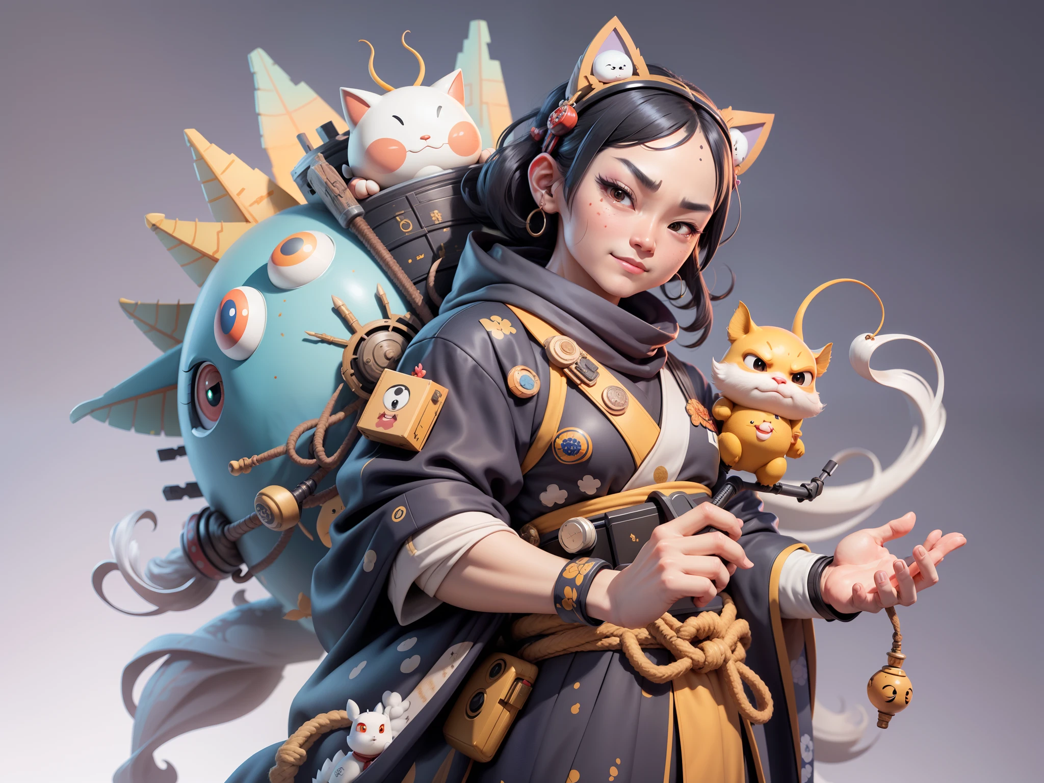 (Daisaku),(Need),(Super meticulous),(full bodyesbian:1.2),Japanese ukiyo-e girl,japanese geisha,Beautiful,Oriental dragon,Aeolian Thor,Raised sexy,爆乳,Oriental face,TV Anchor,Bust portrait illustration,Alone,In black suit,a blue tie,The face is slightly chubby,The face was clean,without a beard,Black super short hair,Black eyes,Smile confidently,3C computer sub-products,iPad, iphone,Digital painting,3D character design by Mark Clairen and Pixar and Hayao Miyazaki and Akira Toriyama,The illustration is a high-definition illustration in 4K resolution,With very detailed facial features and cartoon-style visuals。