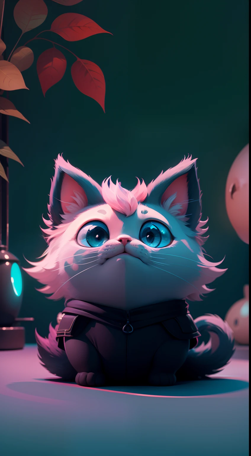 Create a vibrant dark fantasy cute catl in a clean-lined minimalistic cartoon style, octane render, 8k