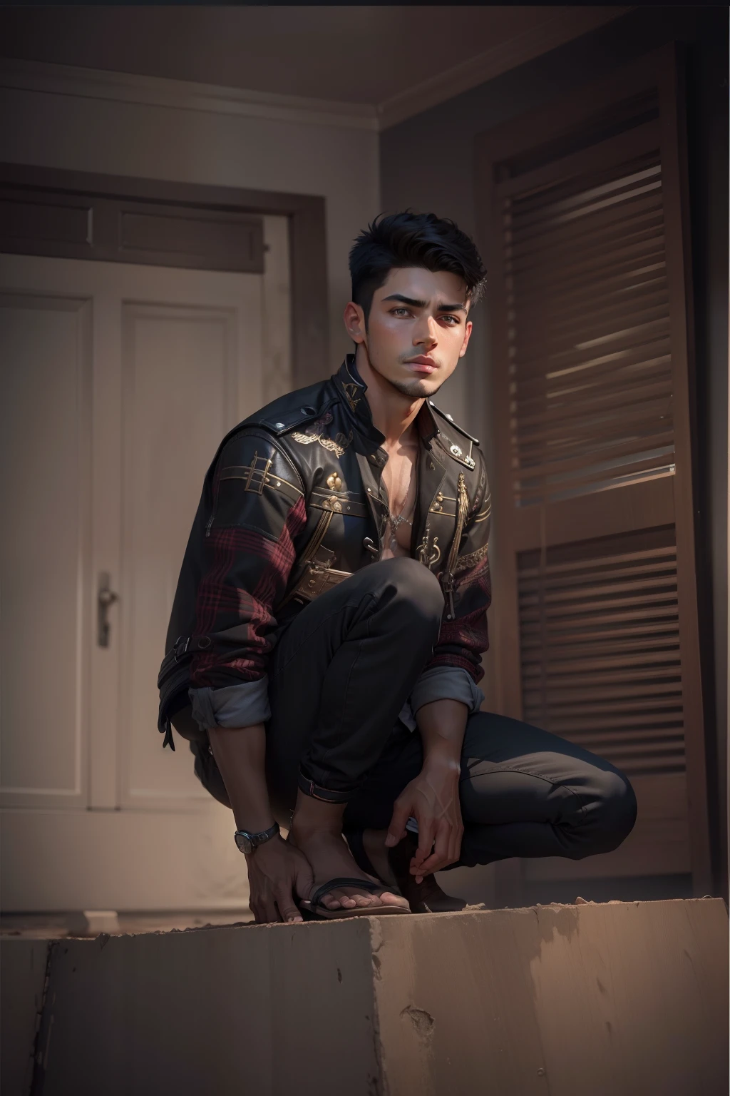 Change background. handsome boy .realistic fece.black sart .back pund