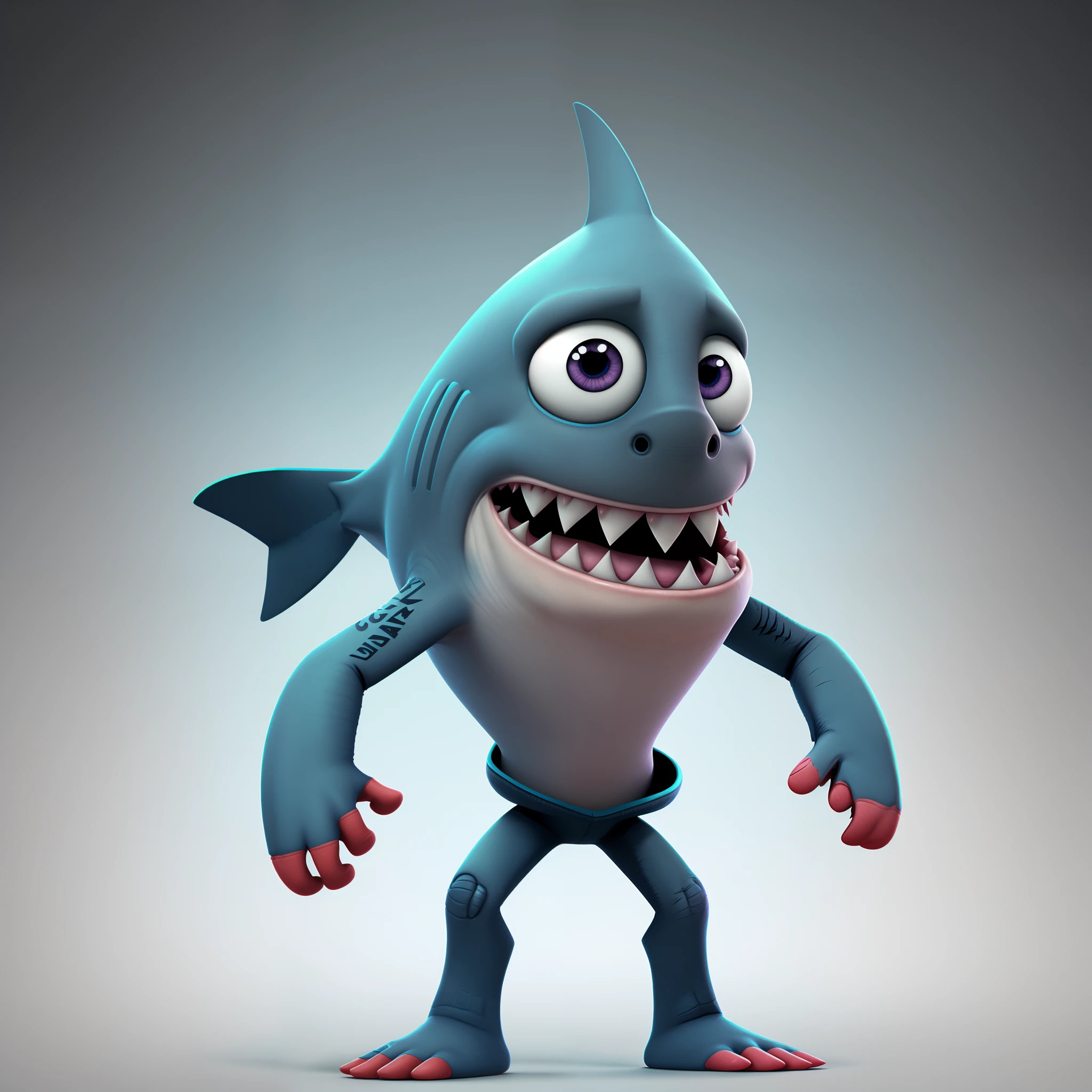 A design by pixar kid|shark, ultra detallado, toma de espaldas