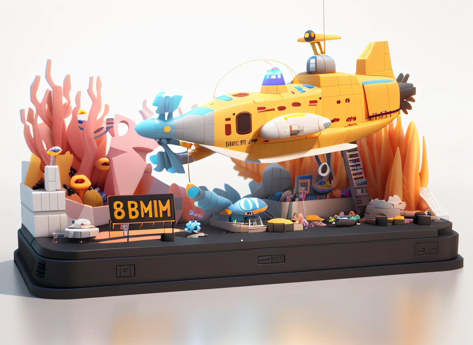 submarine,It says the sign of the deep sea, rendered in cinema 4 d, Rendered in Cinema4D, bryce 3 d style, rendered in keyshot, high detail 8k render, high detail 8 k render, 8k render, 8 k rendering, highly detailed toy, stylized as a 3d render, depicted as a 3 d render