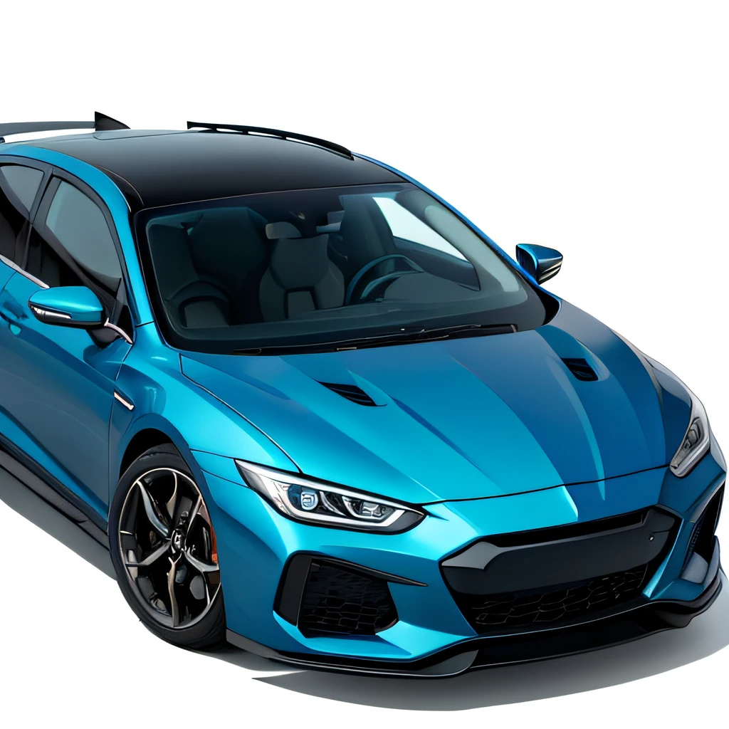 Hybrid Car、The car is blue、unmanned、White background、Entire car body、frontage