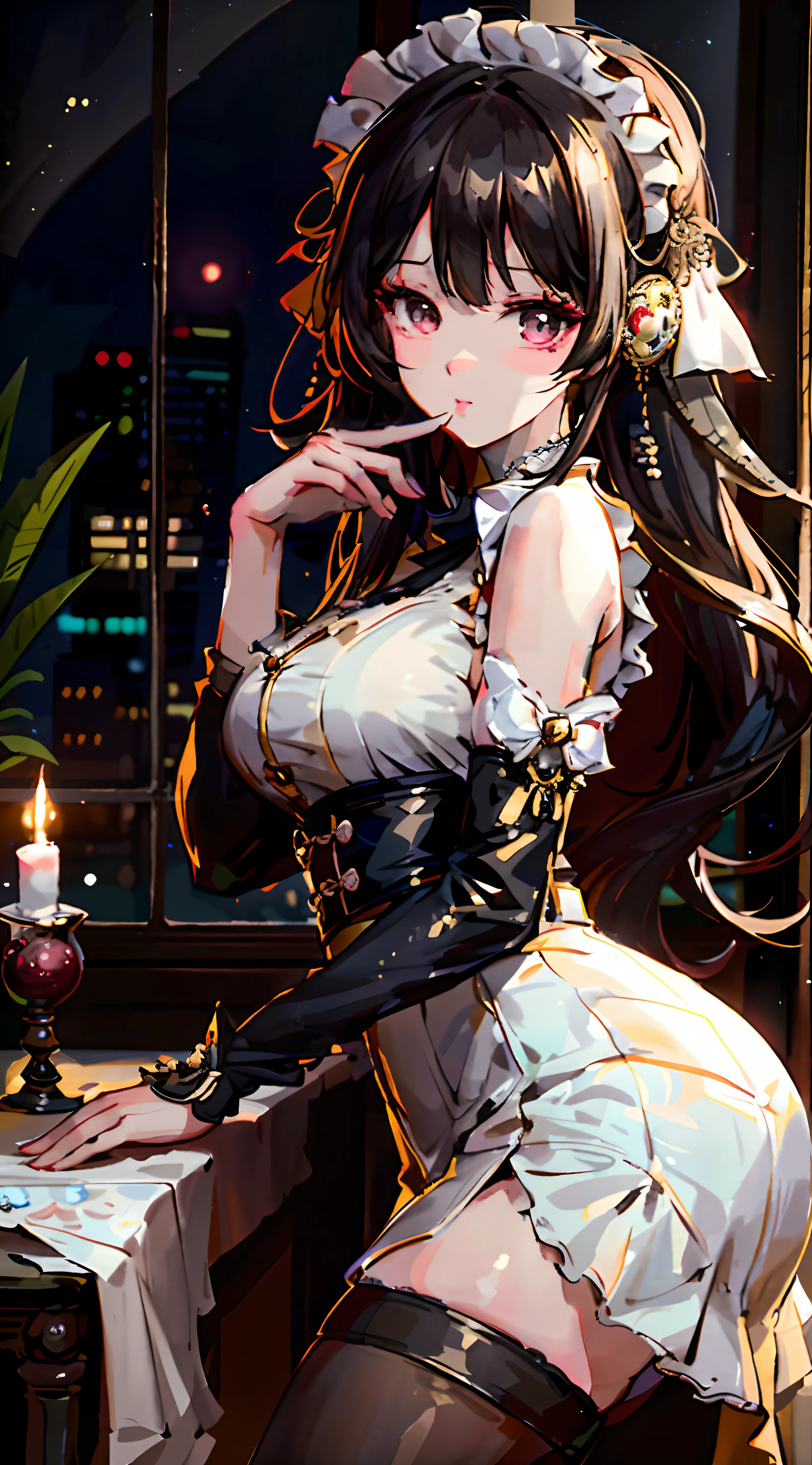 Anime - Stylistic image of a woman in a maid costume sitting at a table, trending on cgstation, by Yang J, 8K high quality detailed art, Guviz-style artwork, Digital art on Pixiv, Guweiz in Pixiv ArtStation, Fanart Meilleure ArtStation, [ 4 K digital art ]!!, Detailed digital anime art