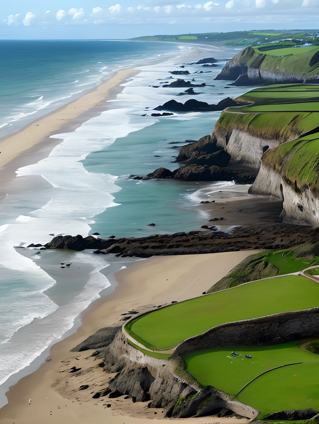 Praia com areia cheia de pedras preciosas localizada entre os penhascos da irlanda
