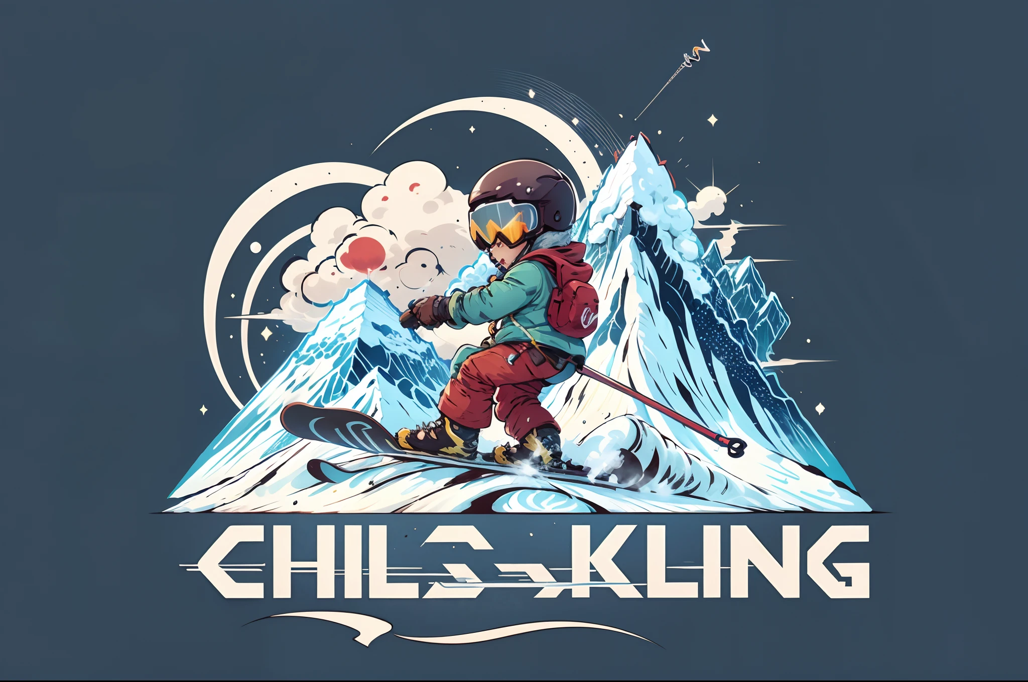 logo design for child skiing,vector, detailed, flat colors , 2d, Vintage logo ,Detailed illustration, skiing, mountain, snow --auto --s2