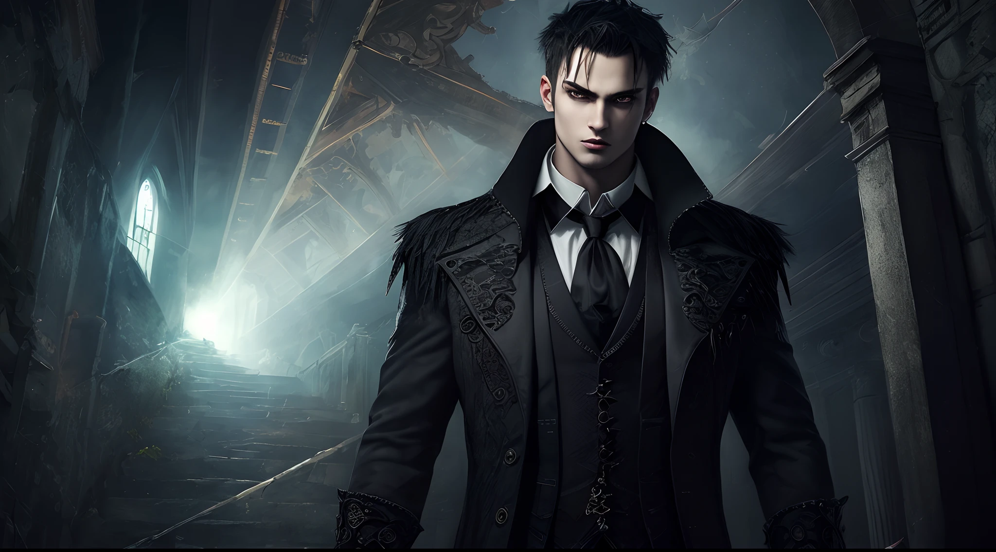 Gothic，dark，Big background，Libido boy，Handsome，shoun，frigidity，Eschatological，quadratic element，cartoony