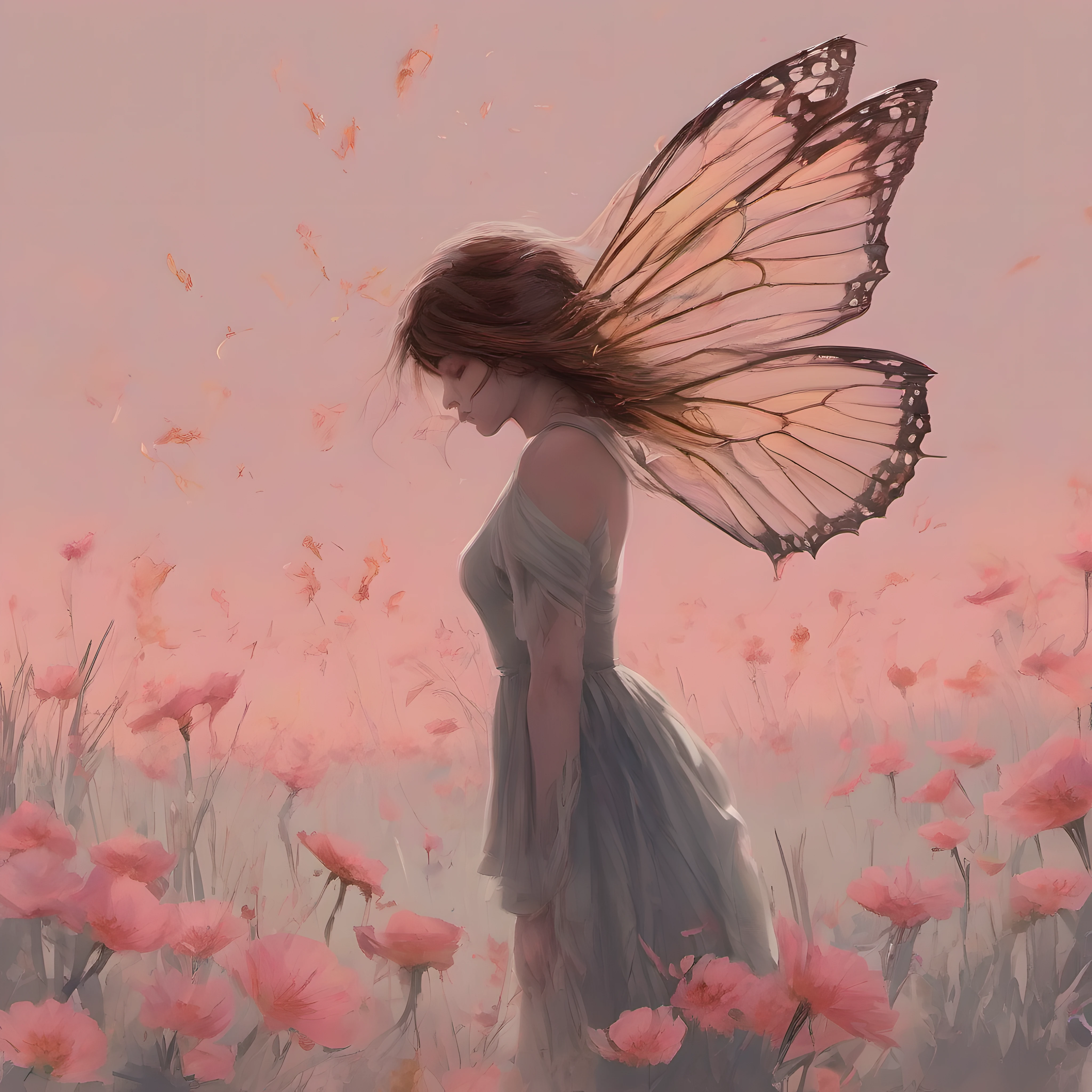 I feel the absence before I see it, the lack of buzzing vibrancy as I flit amongst the skeletal flowers. Petals, once vivid, lay shriveled and brown, their sweet nectar long dried up. My wings flutter desperately, searching for sustenance, some sign of the lush paradise now lost.

The wasteland stretches before me, barren and decaying. Gusts of hot wind kick up dust devils where grassy meadows once bloomed. The sun glares harshly on cracked soil littered with papery dead husks.

In the distance, I spot a single brave blossom clinging to life amidst the desolation, its pink petals discolored yet still standing tall. I dart towards it, my only hope for survival. Approaching, I detect the barest trace of fragrance, so faint compared to what came before.

Perching on the tip, I unfurl my proboscis and sip, the drop of nectar barely coating my tongue. But it's enough to keep me going, a sole bright spot in this fading world. I take my fill, buzzing gratefully as the flower bends under my weight.

My work done, I take again to the air, glancing back at the stoic bloom standing in defiance of the ruin surrounding it. An isolated vestige of beauty amidst decimation. Like me, it endures, patiently awaiting the rebirth we may never see. I fly onward, sustained by the memory of sweetness past and the ever-slim hope that it may come again.