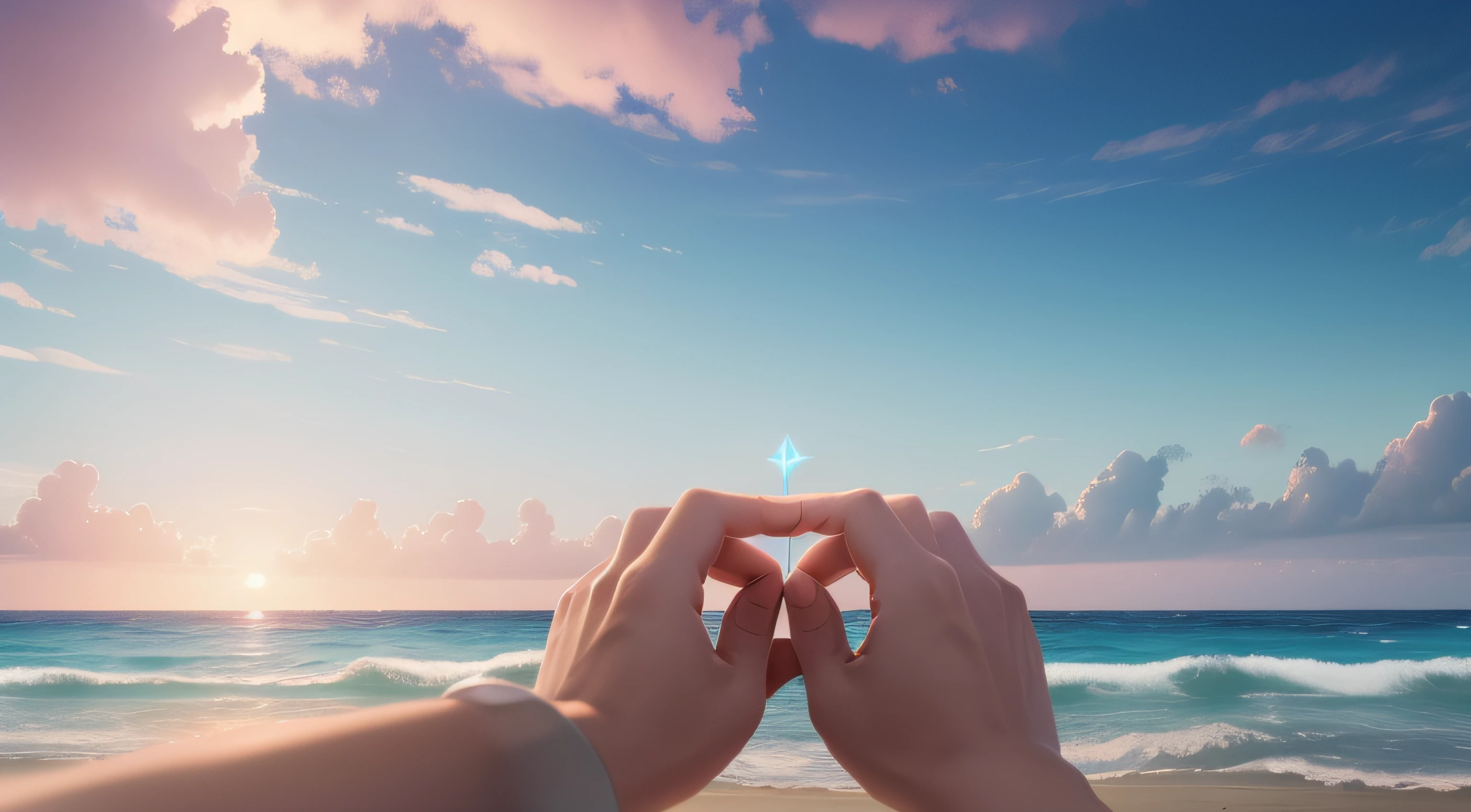 Wraparound thumbnail feeling of serenity and comfort. The soft sky in shades of blue and pink should form the background, atmosfera tranquila. No centro da imagem, An Open Bible. Ao lado uma vela acesa irradiando uma luz suave e reconfortante. No canto inferior direito, Include the image of hands joined in prayer.