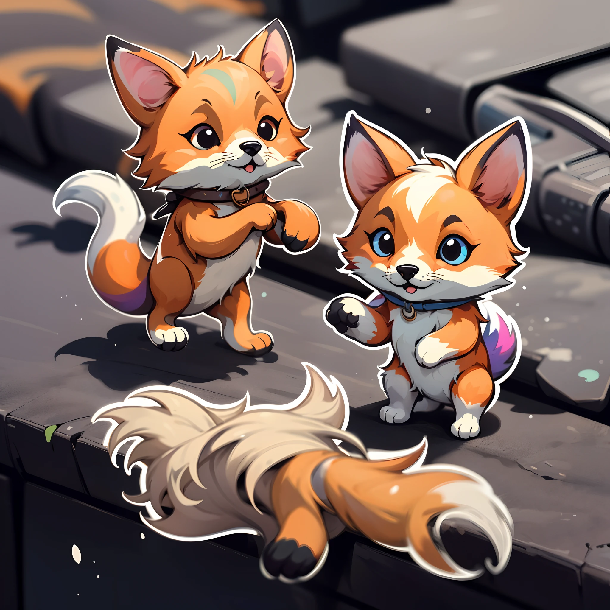 colorful,fox, fighting, back ground, 2d, cartoon, sticker–v 4
