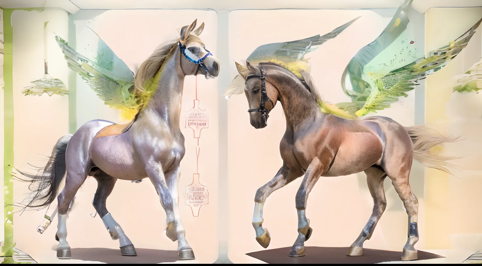 A female centaur,She is famous in the multiverse,She is both a female centaur, half human, half horse, half horse,It is also a female Yingzhao。She blends both images,The first is the head of a horse/neck/Shoulder these parts,After feminization,The upper body transforms into a beautiful female human,Female, half-centaur, half-human, half-horse, half-human,The second is the waist of the horse/hason/gluteal/Legs feminine,Female half-horse with beautiful woman's,Chimer,It's like a female human wearing a half-horse-like costume and making a seamless chimera,This chimerization is based on powerful futuristic technology。The ultra-wide-angle lens captures the image of her beautiful and ethereal wings on the ionosphere launching a super-high-speed charge and leaping。Her front half is distinctly feminine,Tall sexy body,Has K cup teardrop-shaped giant tit chest,It has a small man's waist butterfly spanning long legs,The half-horse part of the hind body,Embedded interface at the hip position。Her horse-shaped part has female physiology and ergonomics on both the half-horse torso and hips and legs。The chest cavity of a woman in the shape of a bent dog style embedded in the lower back position of the beautiful woman's body starting from the upper part of the sternum/lower back/Ventral transverse。Then there are the sexy beauty's upright hips,Her entire body has been completely feminized,Including the half-horse part。Mechanized armor covers the legs with knee-shaped anti-joints and feet,And these parts are highly anthropomorphic,This makes her legs graceful and slender,Her four horse legs exploded in length proportions and was slender and toned,Under the legs are skinny white feet dressed in Skyscraper Heels,Use Midjourney's advanced stroke tools and color palettes, as well as texture packs, model packs, and texture tools,Concentration,Include all parts of her original horse physiology including fur/Waist and abdomen/Hip legs/Leg Capital Feminization,And give these parts a correspon
