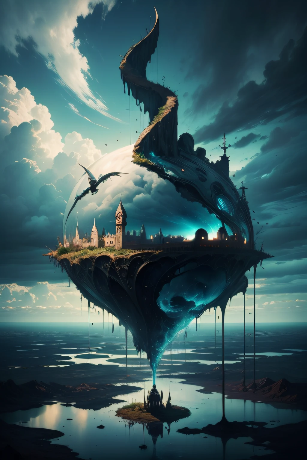 Amidst swirling skies and melting landscapes, characters navigate a bizarre hellscape. Clocks drip like Salvador Dali's art, talking animals confound, and gravity shifts unpredictably, evoking a nightmarish surrealism.