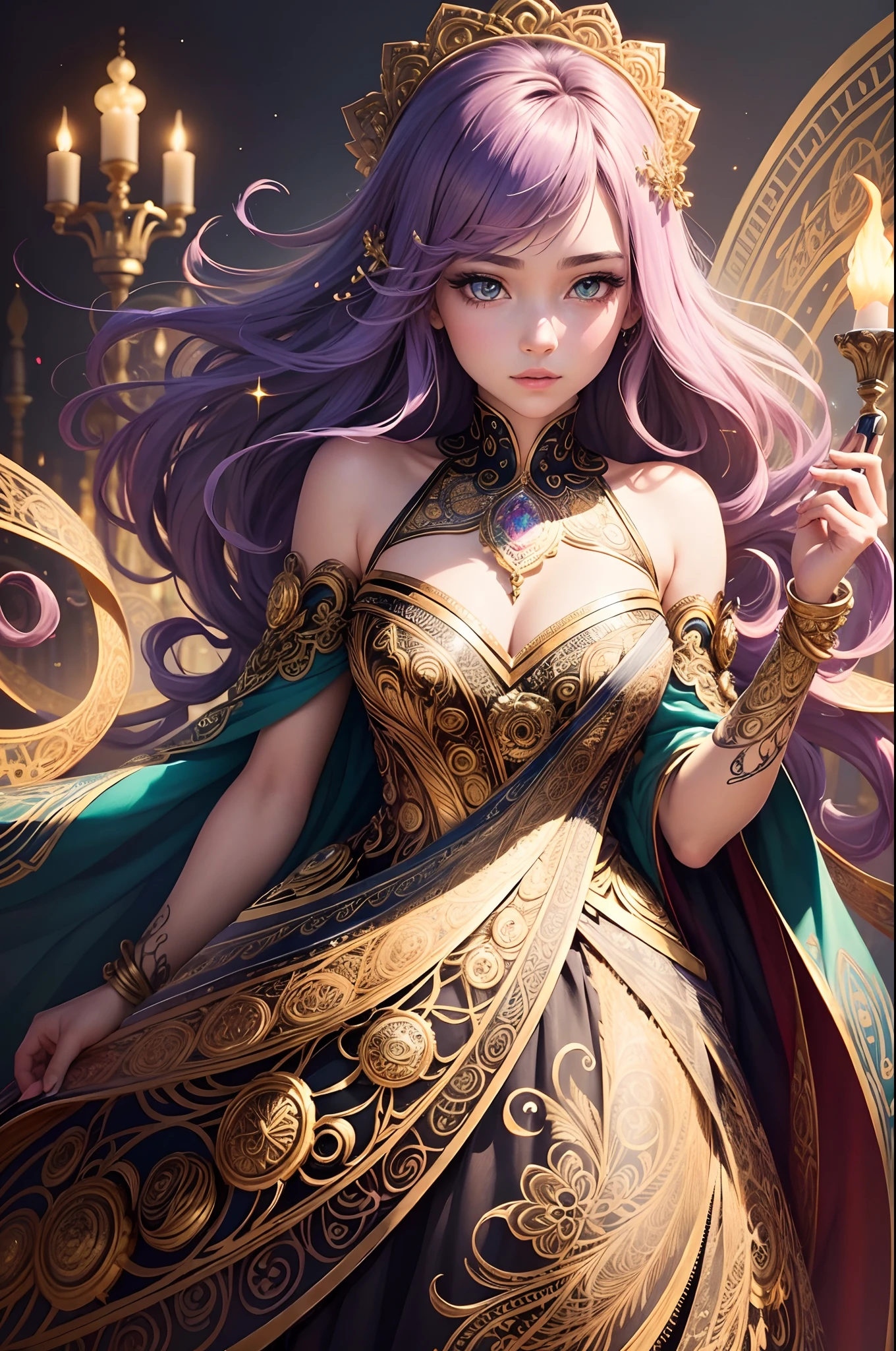 PerfectNwsjMajic,(masterpiece, top quality, best quality, official art, beautiful and aesthetic:1.2), (1girl), extreme detailed,colorful,highest detailed, official art, unity 8k wallpaper, ultra detailed, beautiful and aesthetic, beautiful, masterpiece, best quality, (zentangle, mandala, tangle, entangle) ,holy light,gold foil,gold leaf art,glitter drawing, --auto
