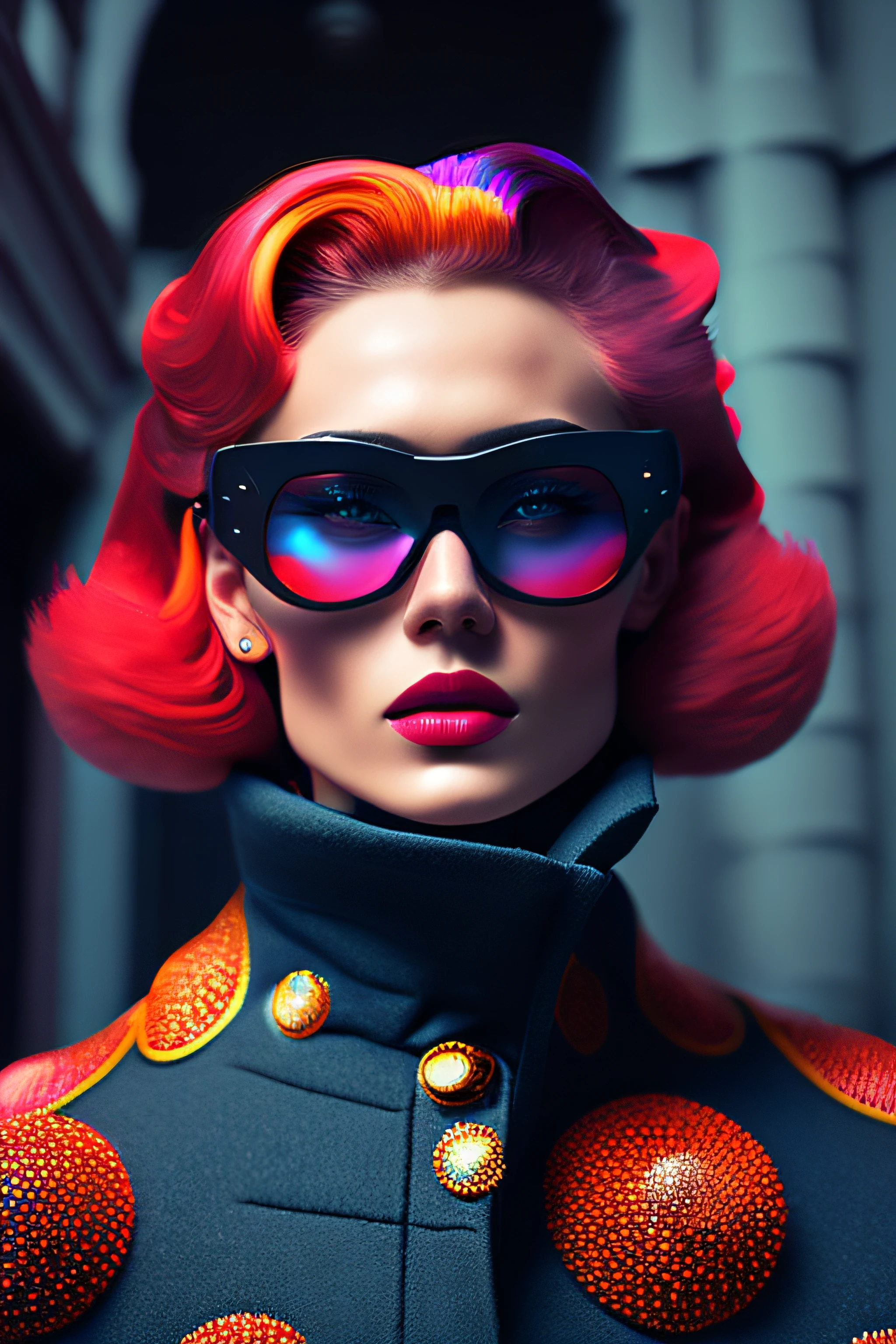 Colorful hair and sunglasses are a great way to add color to a photo, mulher futurista da moda, retrato futurista da mulher, inspirado em Darek Zabrocki, Retro Futuristic Fashion, futuristic glasses lenses, futuristic sunglasses, retrato bonito sci - fi girl, Directed by: Andrei Kolkoutine, Fashion model in sunglasses, modelo bonito da mulher cyberpunk, stunning digital illustration, fotografia de alta moda