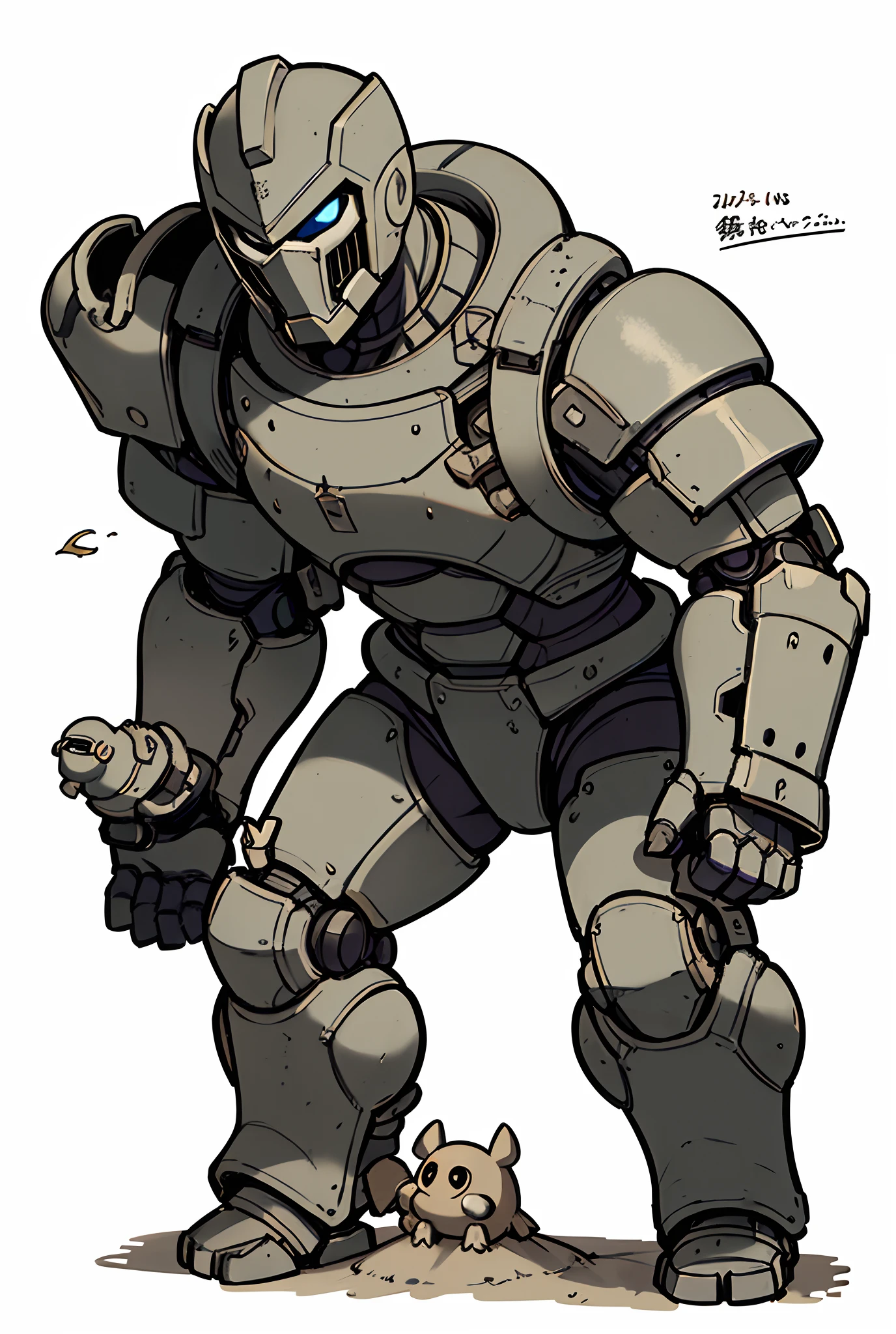 by bestiary_style, a drawing of a giant robot with a bird on his shoulder, stone golem, stone colossus remains, as an ugly titan, as a titan, shadow of the colossus, golem, from pathfinder, dnd goliath character concept, warforged, high fantasy concept art, colossus, heavily armored, grey armor, thick armor, greek god in mecha style