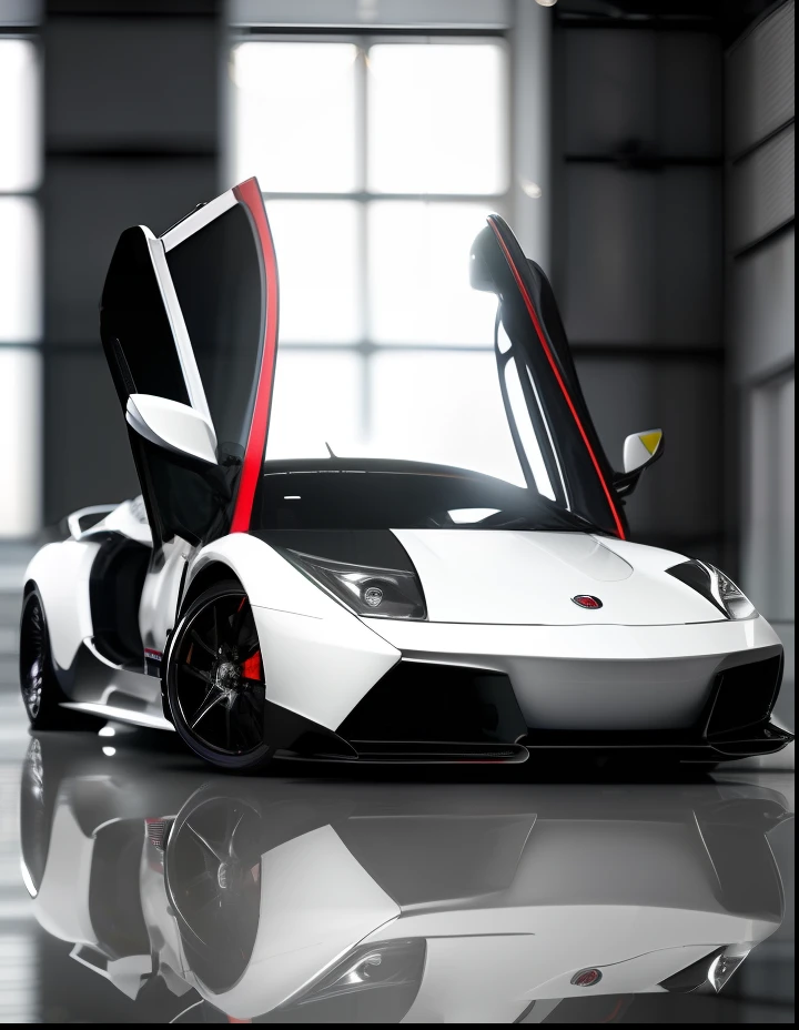 (masterpiece)+, (Best Quality)+, (Intricate Detail)+, design me the most beautiful car in the world, white paint with black highlights, showroom concept, lens flare, camera artefact, professional photographer, 4k, HDR, longitudinal symmetry