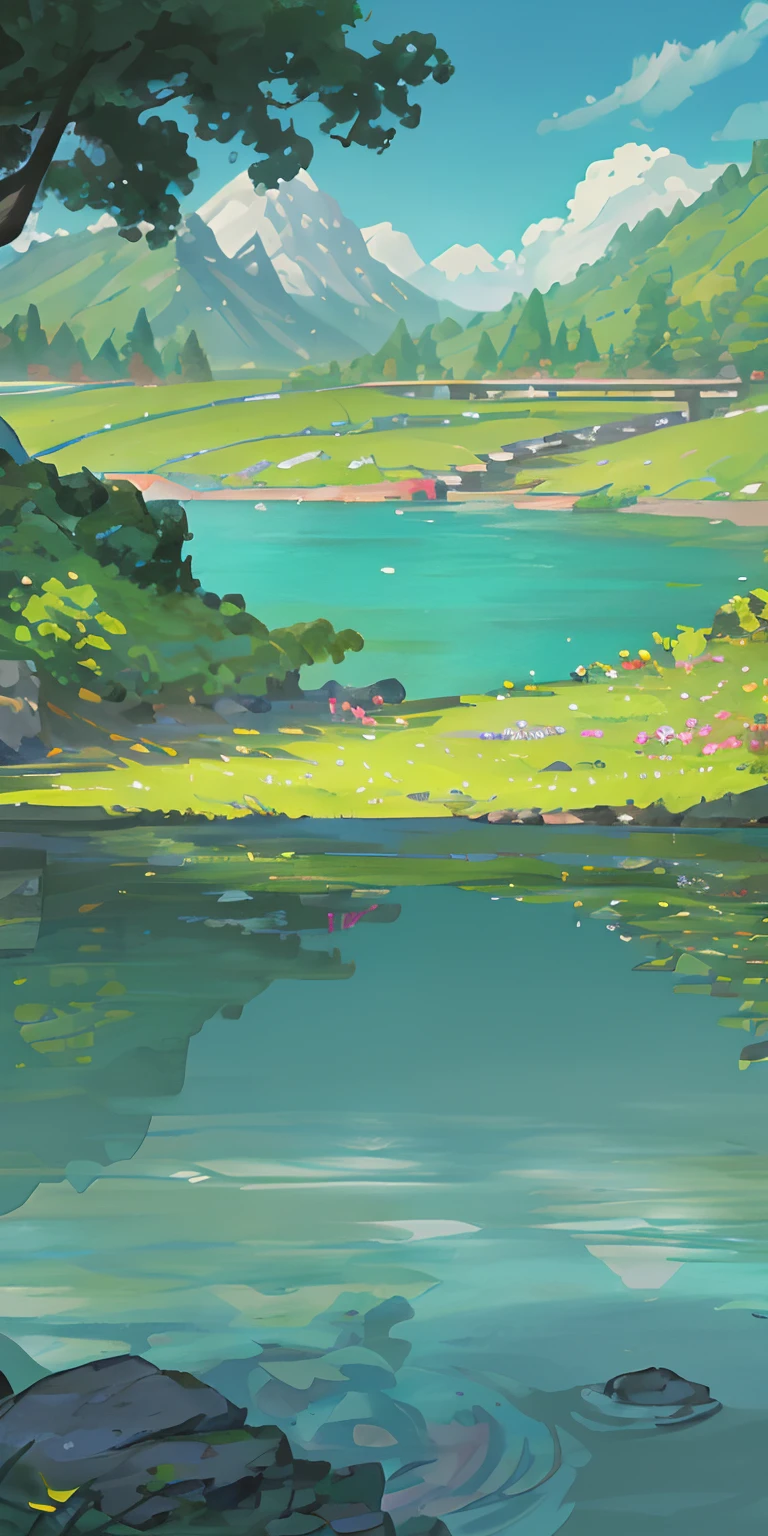 Chinese ancient times, spring, jungle, lake, cave, waterfall, tree, meadow, rock, deer, hot spring, water vapor, (illustration: 1.0), epic composition, realistic lighting, HD details, masterpiece, best quality, (very detailed CG unified 8k wallpaper)