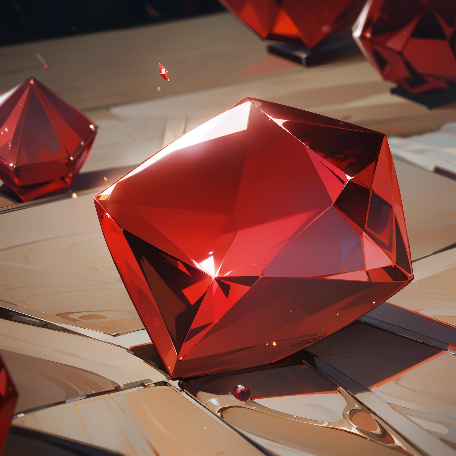 A red gemstone placed on a table。Close-up Shot Shot