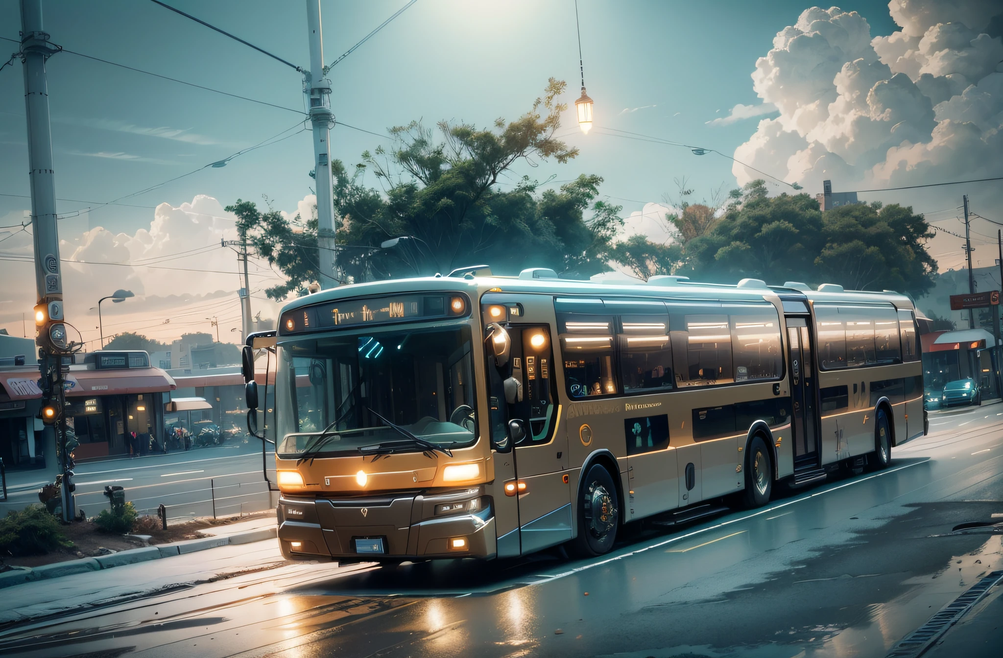 futuristic articulated bus, brancos de fundo, Corpo Steampunk, detalhes intrincados, Magnificent, cinemactic, high resolution, 4k,