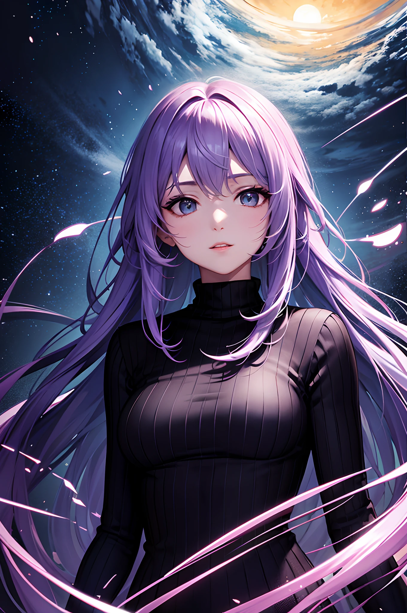 (tmasterpiece,best qualtiy:1.4),ultra HD picture quality,delicated face,delicated lines,(hoang lap,A high resolution,Hyper-detailing:1.2),(1 beautiful woman:1.4),(using dark magic:1.4),Purple magic,Wear a turtleneck dress,Imaginative overlays,artistic fusion,Fantastic scenes,evocative narratives,striking visual effects,The upper part of the body
