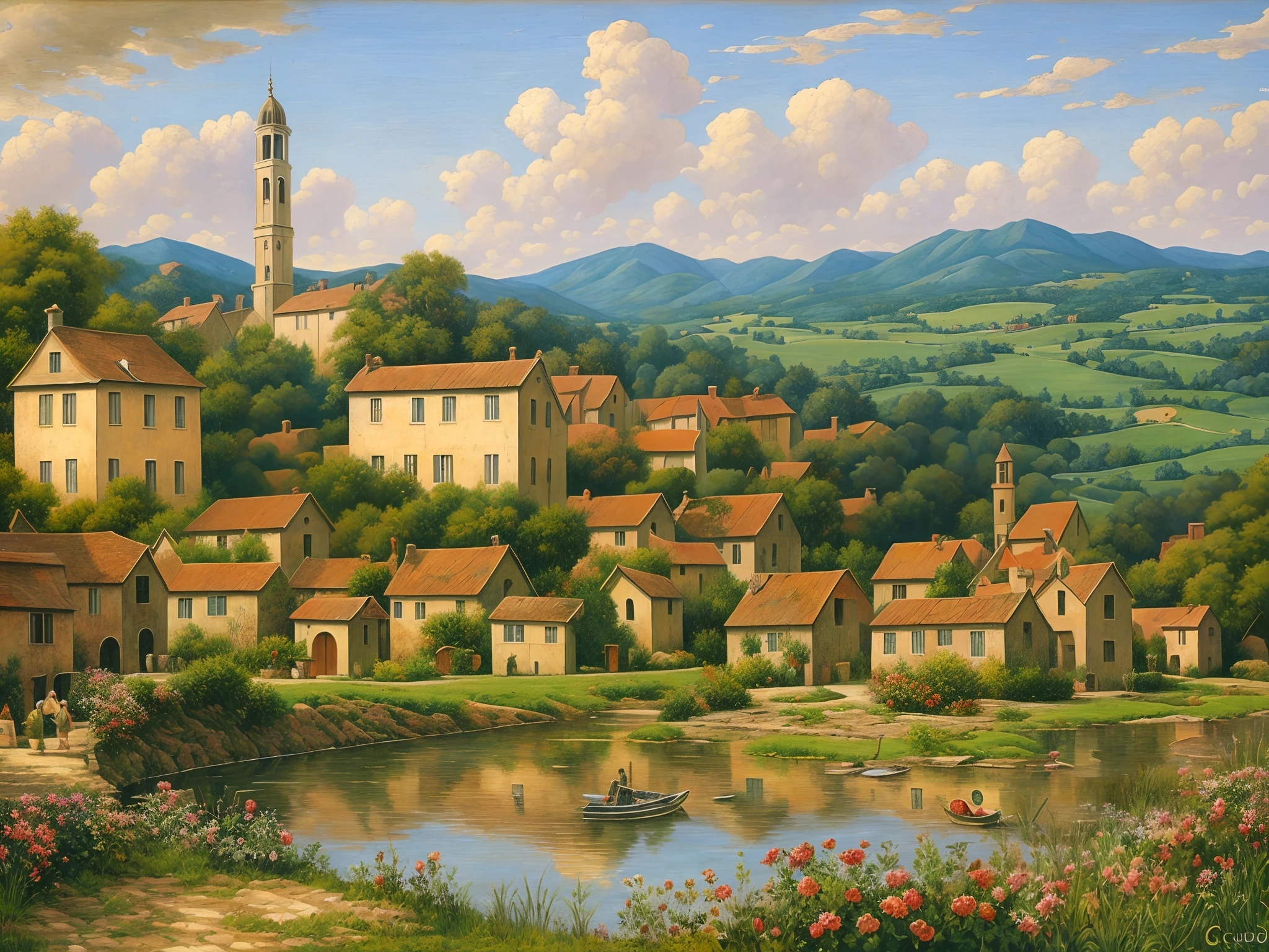 Small village, 1890, detailed oil painting, by Guido Borelli --auto --s2