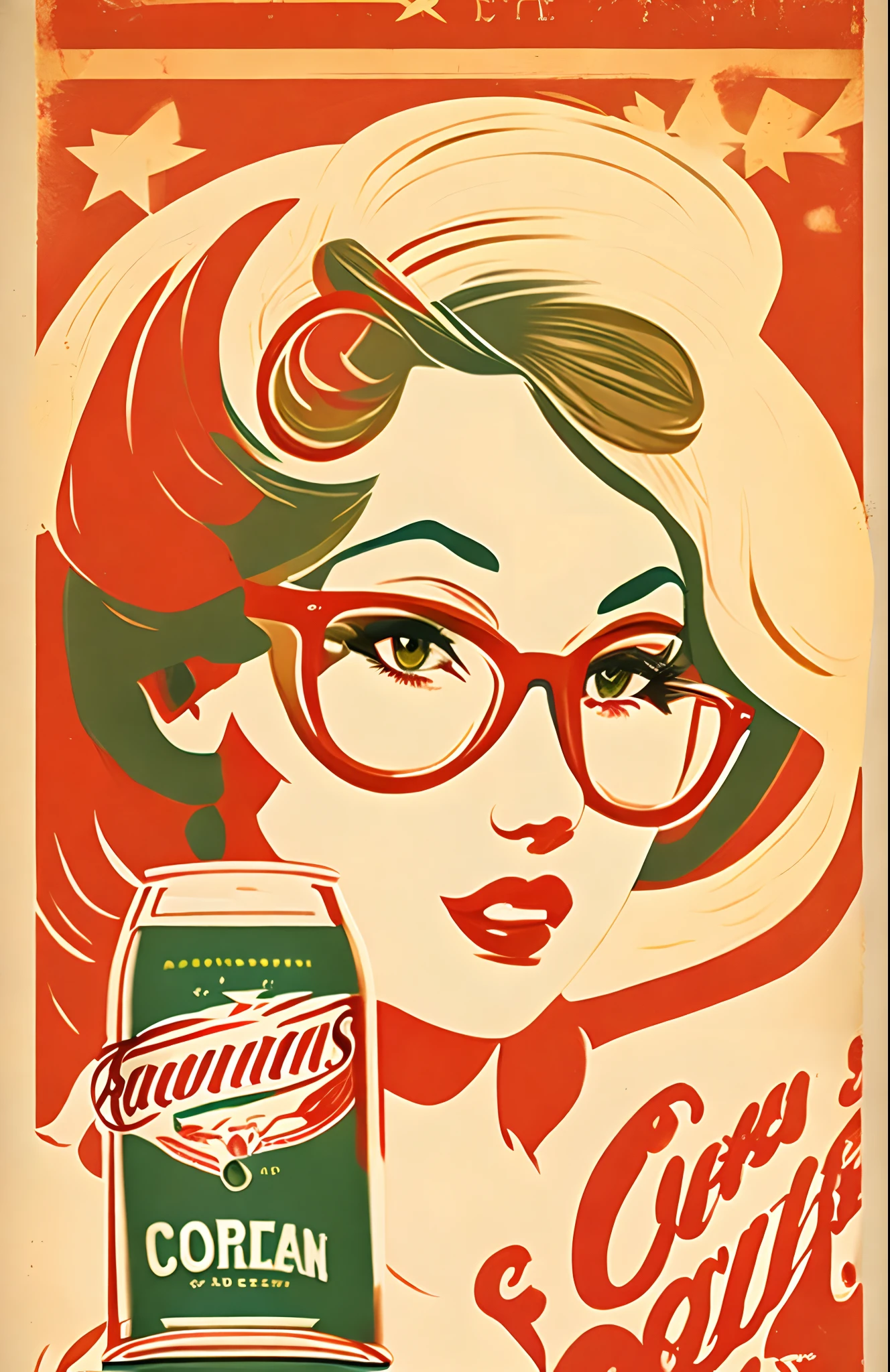 American Vintage Design、Vintage、poster for、Original design、Crazy Girl、Beer holding、Corona、Budweiser、Heineken、beer、eye glasses、endearing、Simple illustration、simple、