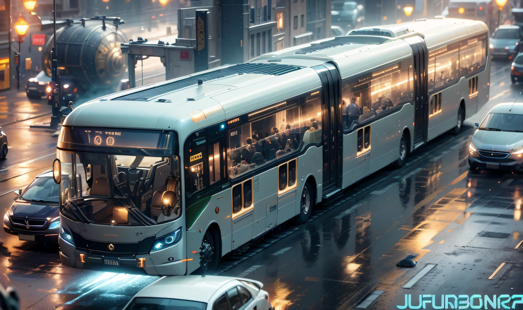 futuristic articulated bus, brancos de fundo, Corpo Steampunk, detalhes intrincados, Magnificent, cinemactic, high resolution, 4k,