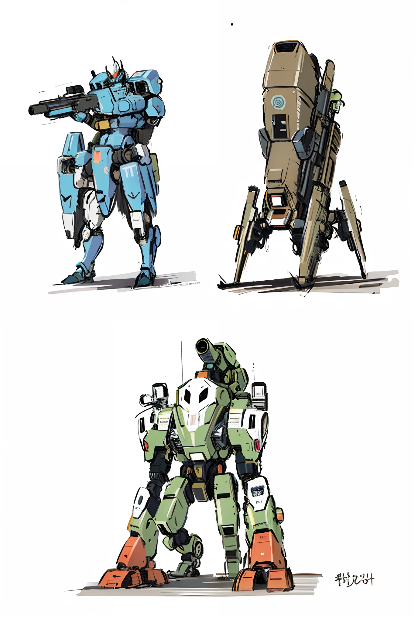 by bestiary_style, three different views of a robot with a gun and a robot with a gun, mech concept art, colored concept art, metal gear mech, # mecha, mecha animal, mecha inspired, comic book style battlemech, rejected concepts, robot concept art, cartoon concept art, metal slug concept art, mech, mecha art, mechanized art concept