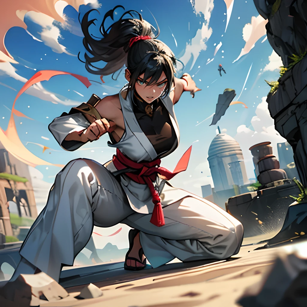 Martial arts style，Gorgeous tricks，Flying sand and rocks，Tornado，tmasterpiece，detail-rich