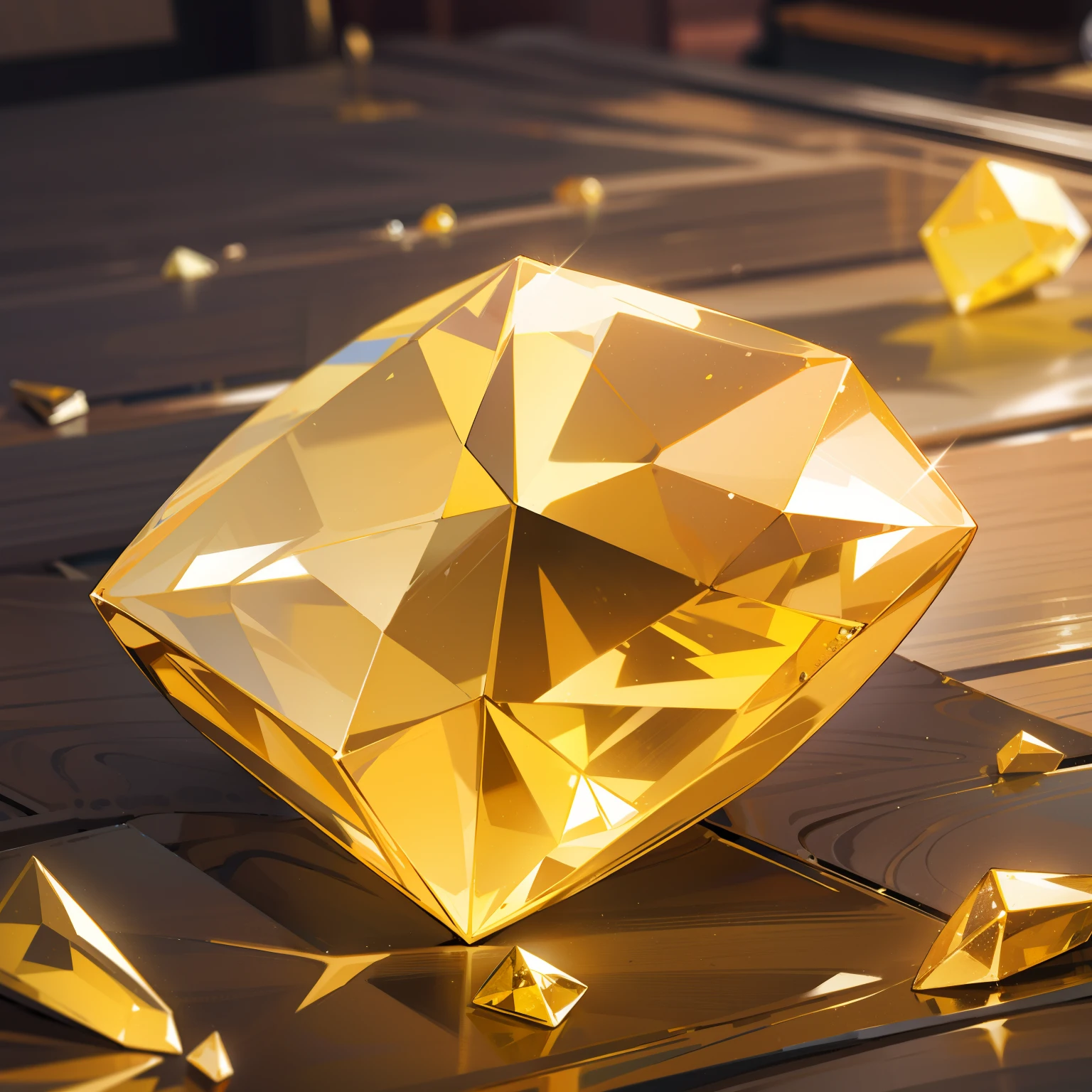 A yellow gemstone placed on a table。Close-up Shot Shot