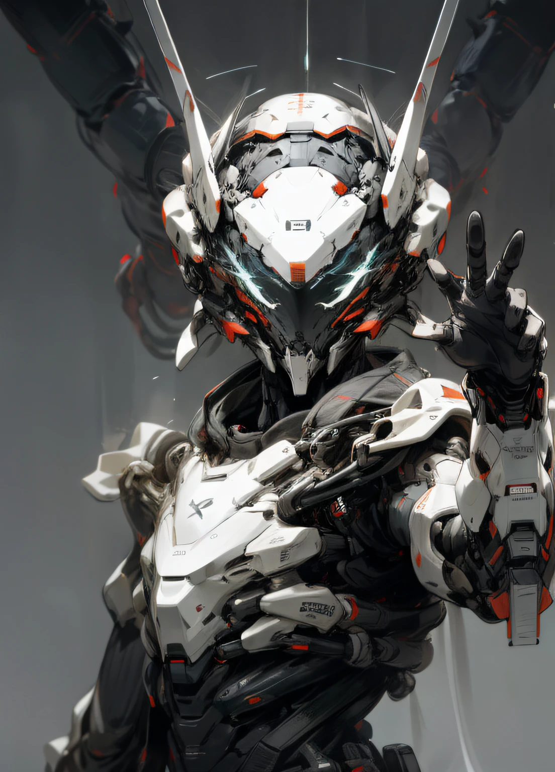 Reinforced exoskeleton, upper body, front view, facing front, fighting pose