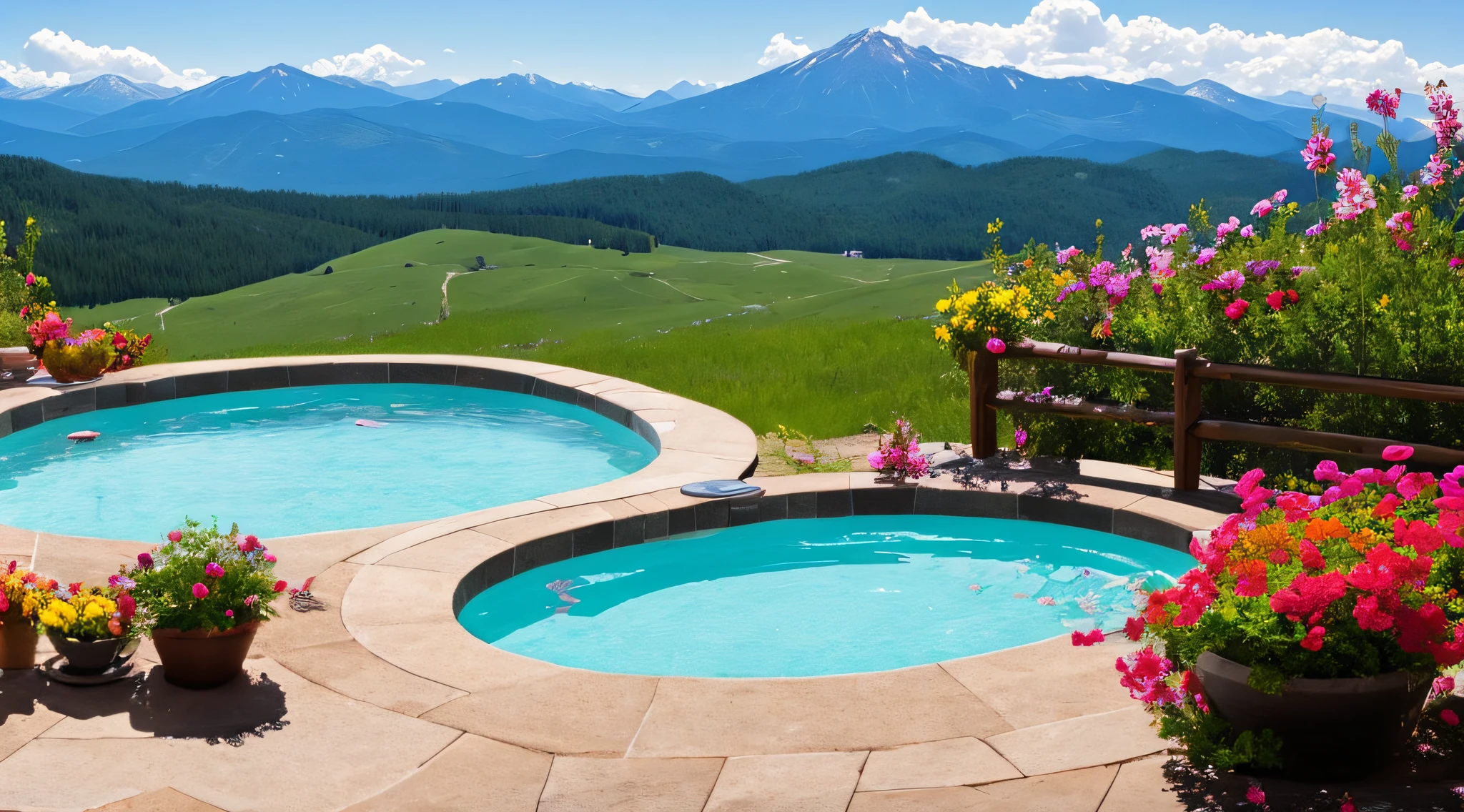 Hot springs bubble bath, flowers, mountain views --auto