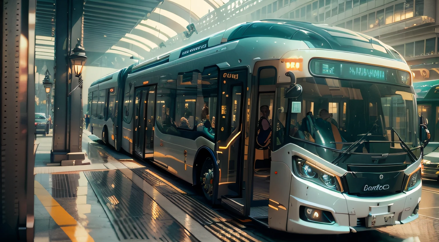 futuristic articulated bus, brancos de fundo, Corpo Steampunk, detalhes intrincados, Magnificent, cinemactic, high resolution, 4k,