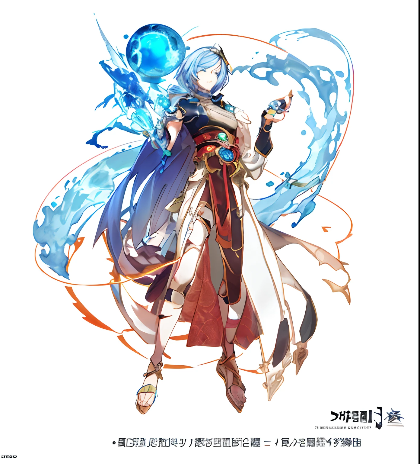 A painting of a man in a blue cloak, clear outfit design, full body concept, bold lineart, Keqing from Genshin Impact, Knights of the Zodiac Men, ( ( concept art of character ) ), this character has cryokinesis, official character art, hero 2 d fanart artsation, clean lineart, official character illustration, linear art