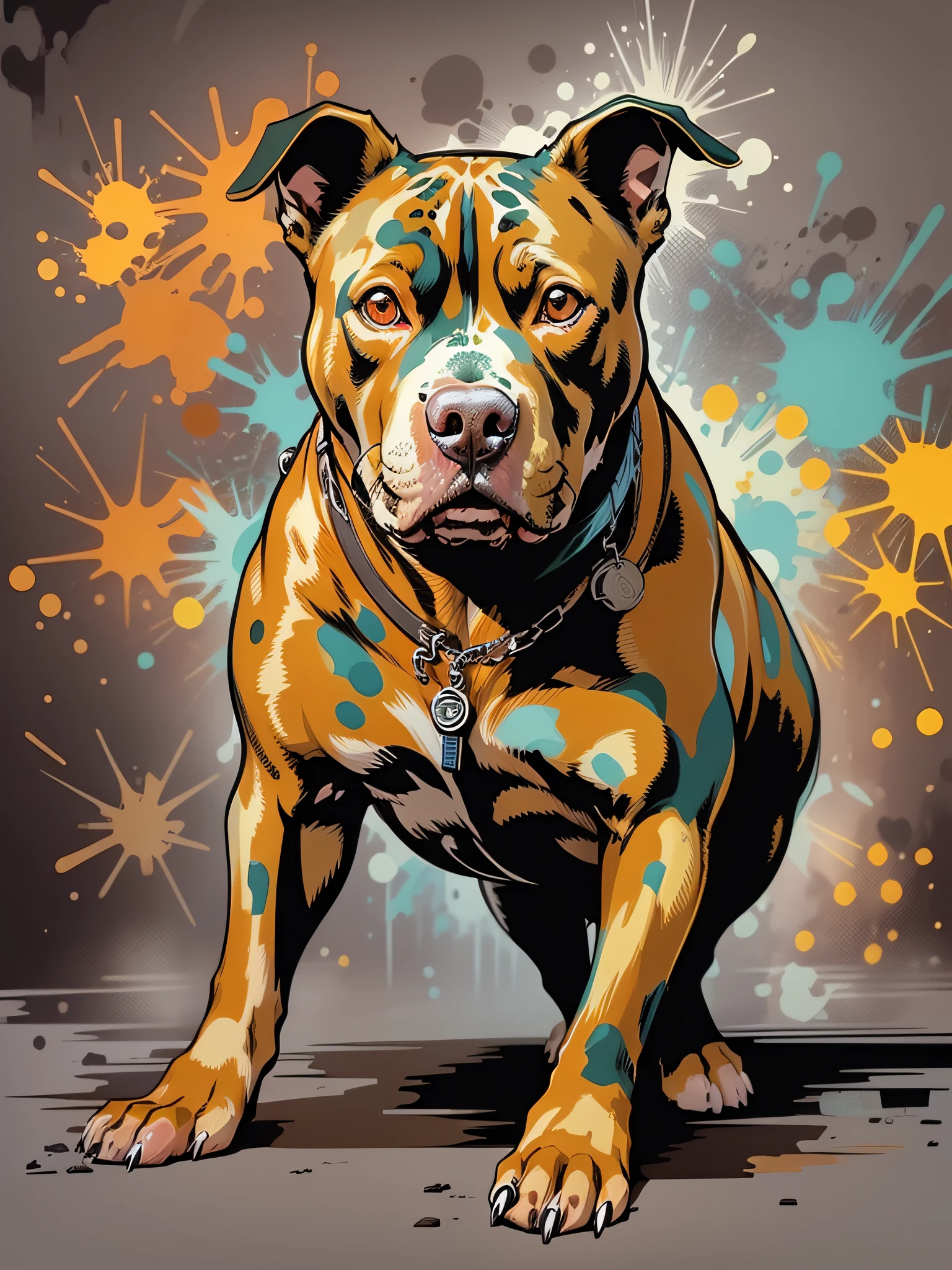 street art pitbull gangaster vector art, 2d vector image, backgroundless vector, black or no background image, vivid colors, realistic style image