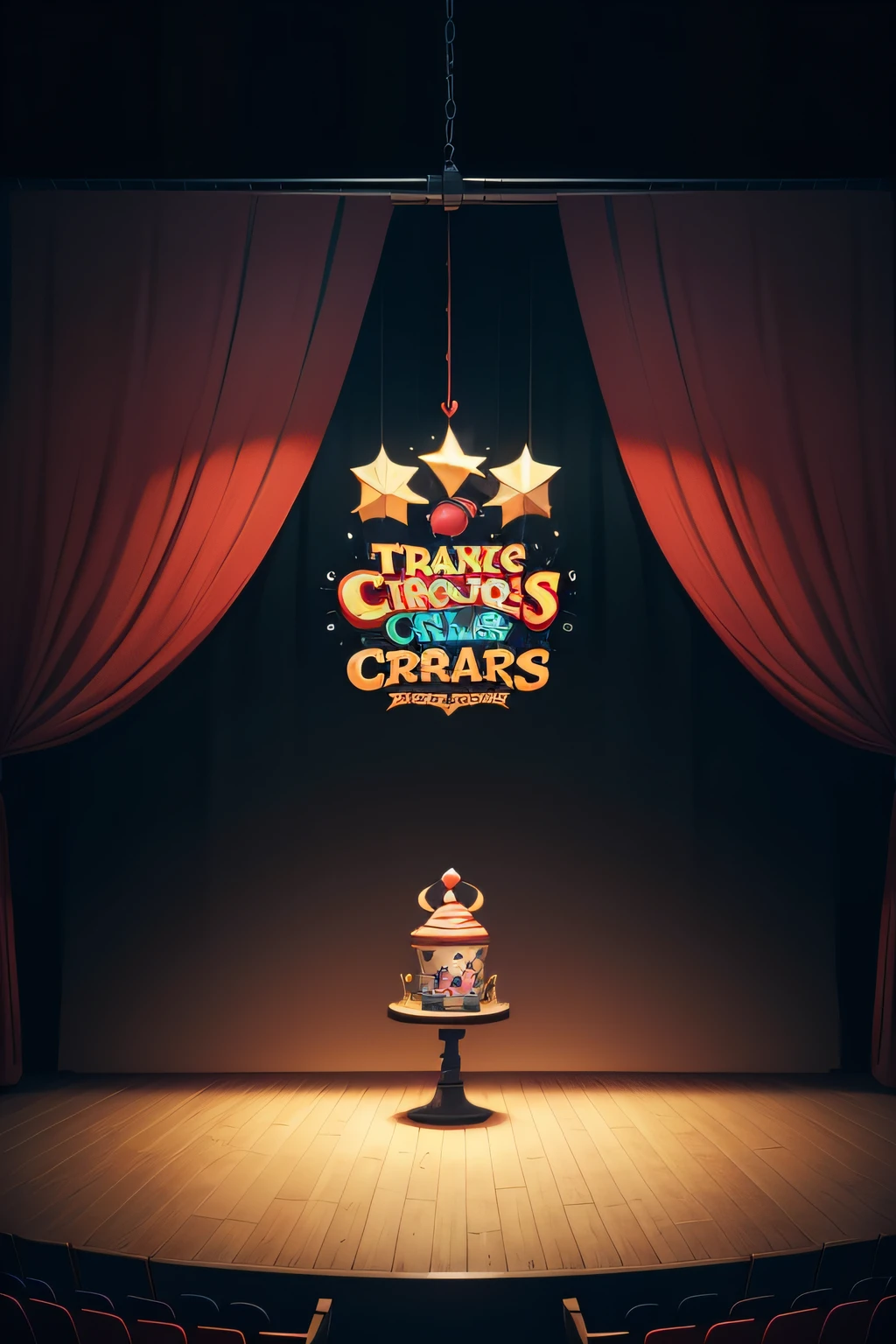 The cartoon circus curtain on the right opens and leaks out of the stage，Official Splash Art, Game illustration, Mobile game background, background artwork, Splash Art, wallpaper splash art promo art, Official artwork, arte de fundo, loading screen, promo art, 8 K cartoon illustration, ingame image, splash art brawlstars, game key art, menacing!