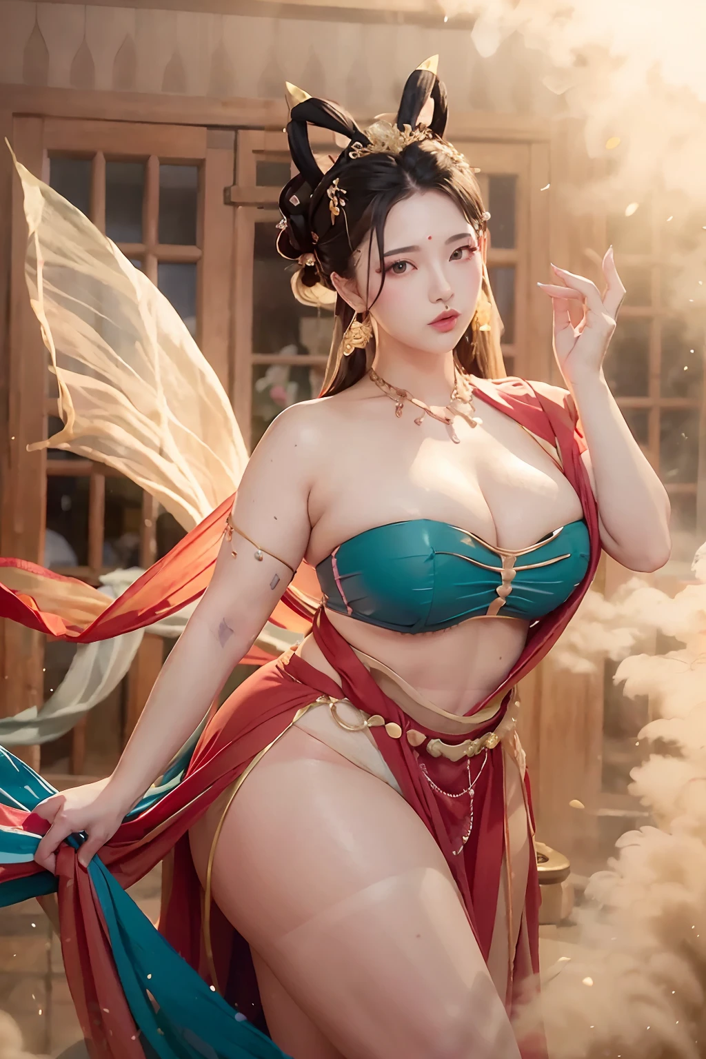 Very detailed CG unity 8K wallpaper，（tmasterpiece），（best qualtiy），（ultra - detailed），（Ultra photo realsisim），（best character detail：1.36），Nikon D750 f / 1.4 55mm，dynamic angle，profesional lighting，photon maping，Radio City, physically-based renderingt, exteriors, busy street, looking at viewert, Be red in the face, 1girll, a matural female, A MILF, the golden ratio,(Kpop idol),(Oil skin:1.2),(Oil skin:1.1), Makeup,[:(com rosto detalhado:1.2):0.2]:,PureErosFace_V1, ((Curly black hair and sophisticated style)),(aegyo sal:1),(puffy eye),(eyeslashes:1.1), (cparted lips:1.1),red lipsticks,broad shoulder,(Bigchest:1.1),(cleavage:1.1),Raised sexy，Drenched，cropped shoulders，Bare belly,(big assa:1.2),show legs,Transparent silk transparent skirt,Naked，ssee-through,Song Dynasty,Song costume，Hyper-realistic photo，（Men and women cuddling），men's sexy muscles naked，Dunhuang fairies fly into the sky wearing tulle，The scarf flutters，Bounce the lute，The background is a sea of clouds，thicc, beautiful thick female, beautiful curvy female,, Tall and tall，clear curvy details, curvy hourglass figure, alluring plus sized model, bbwchan, Voluptious body, Curvy model, Curvy body, Angela White, she has a jiggly fat round belly，Mysterious laughter，Face the gaze