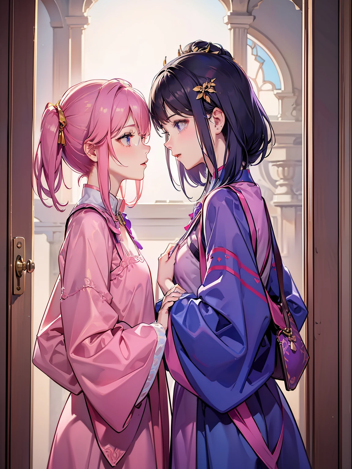 Lesbian Love Pink and purple clothes Long and short hair