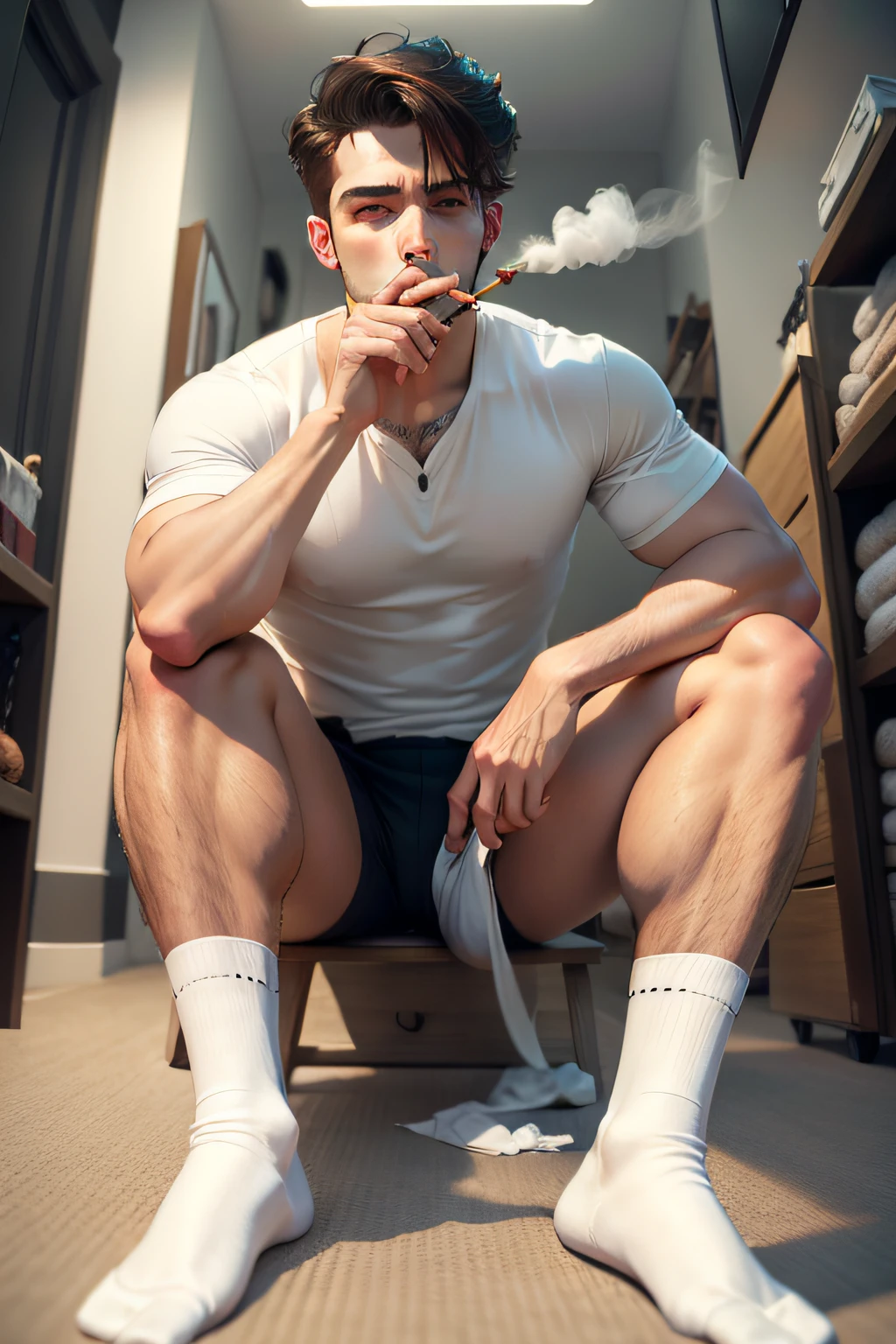 Handsome smoking small fresh meat in white socks