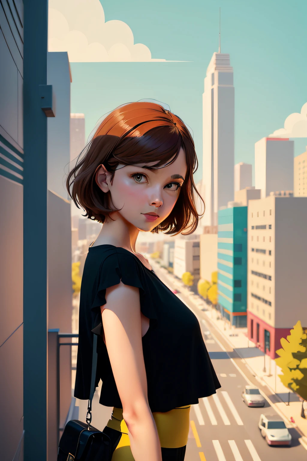 Draw Julian Opie-inspired cityscapes with simple lines and bright block colors.