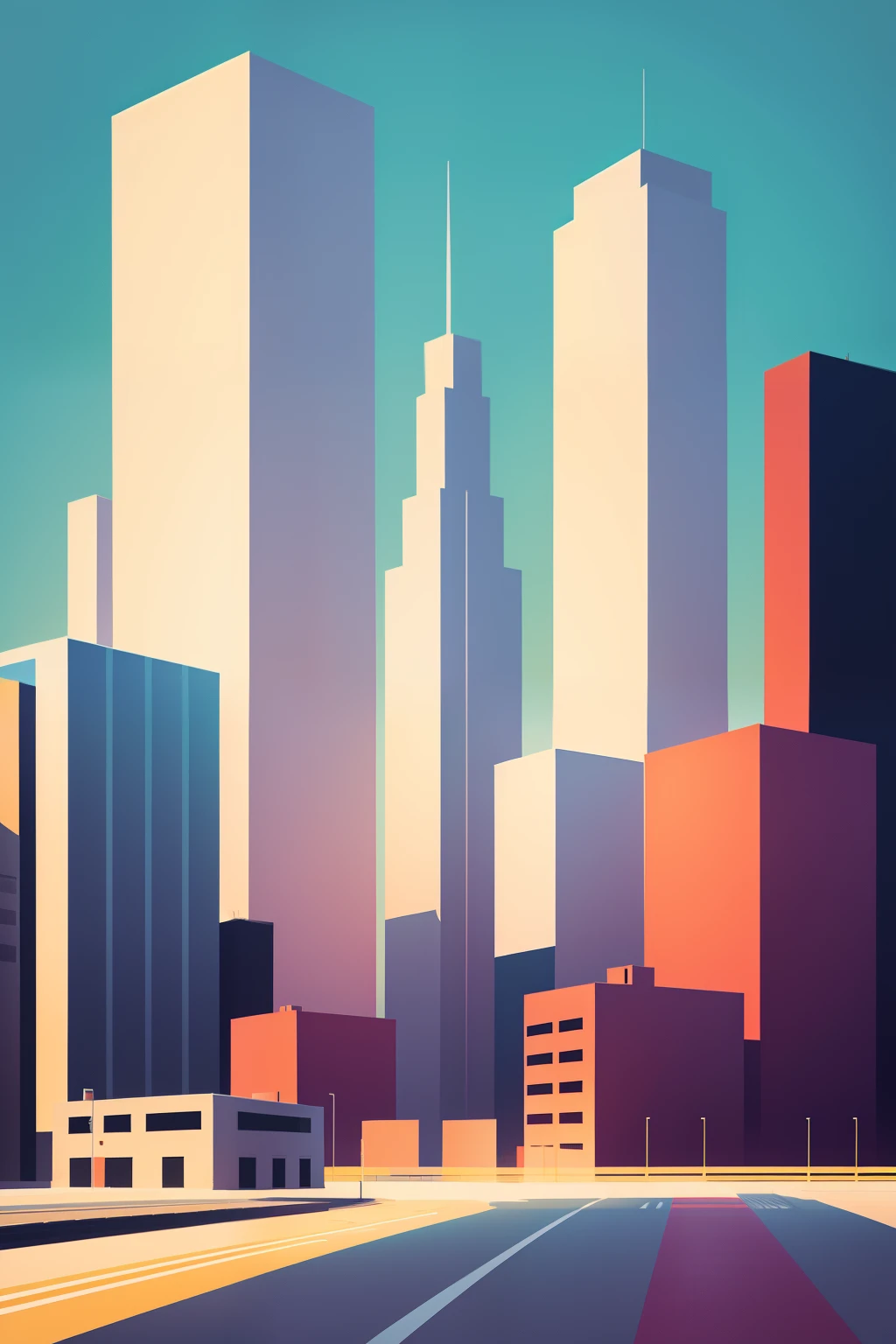 Draw Julian Opie-inspired cityscapes with simple lines and bright block colors.