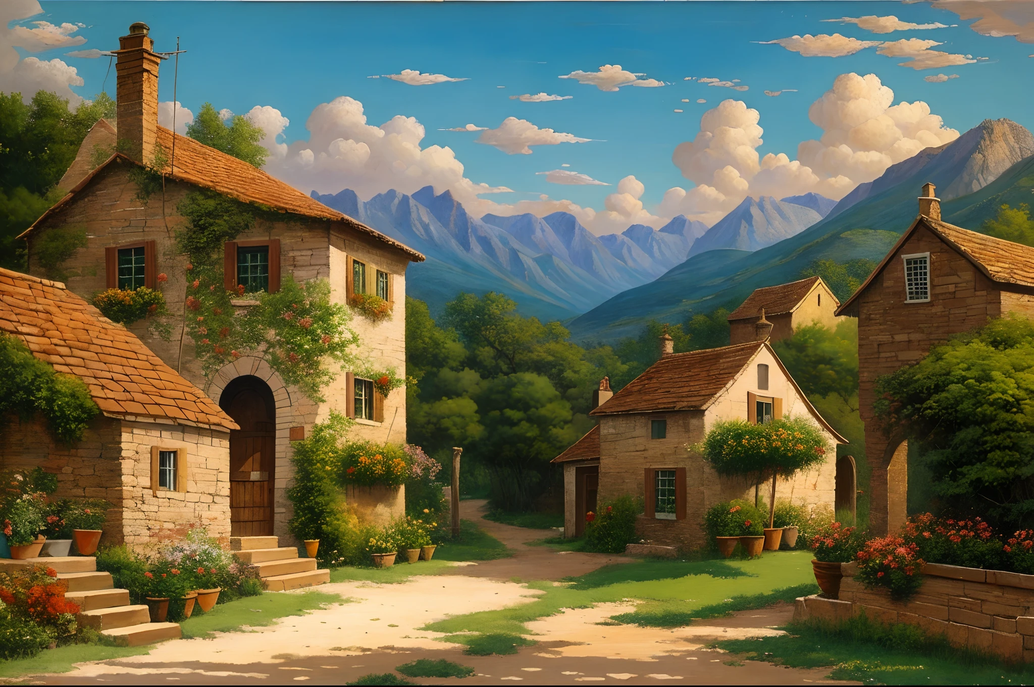Small village, 1890, detailed oil painting, by Guido Borelli --auto --s2