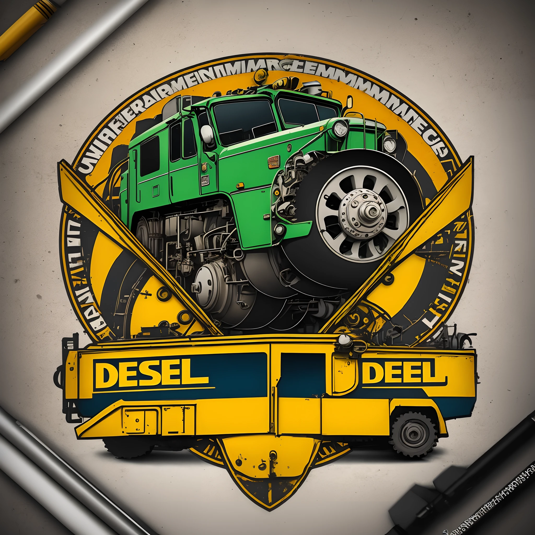 Create a logo of a diesel engine maintenance company,alta qualidade,estilo cartoon,retroescavadeira amarela. --auto --s2