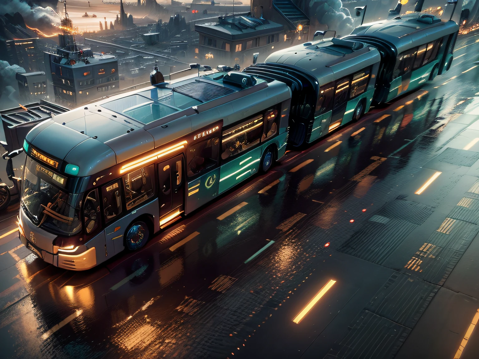 futuristic articulated bus, brancos de fundo, Corpo Steampunk, detalhes intrincados, Magnificent, cinemactic, high resolution, 4k,