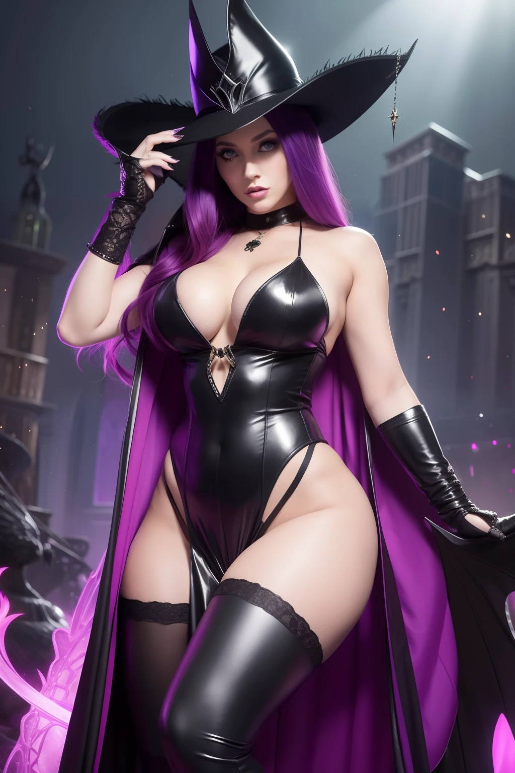 Araffe vestida com uma roupa cosplay posando em um pedestal, Morgana, de League of Legends, Morrigan Aensland, Morrigan, Noturno de League of Legends, inspirado em Tex Avery, Cosplay em Black Harley Queen, cosplay glamouroso, jessica nigri, amouranth as a super villain, dark sorceress full view, Liliana Vess ????