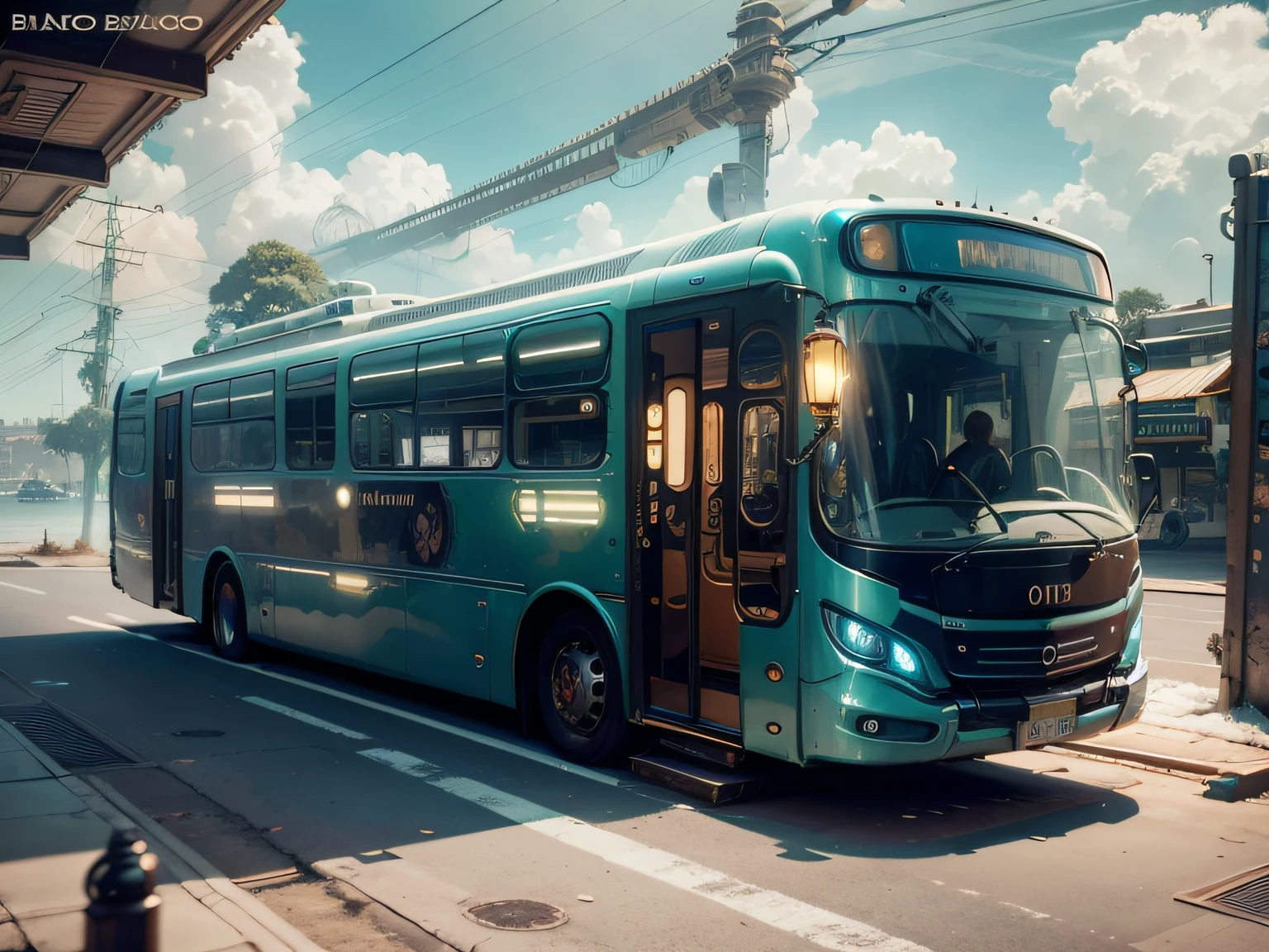 futuristic bus, brancos de fundo, Corpo Steampunk, detalhes intrincados, Magnificent, cinemactic, high resolution, 4k,