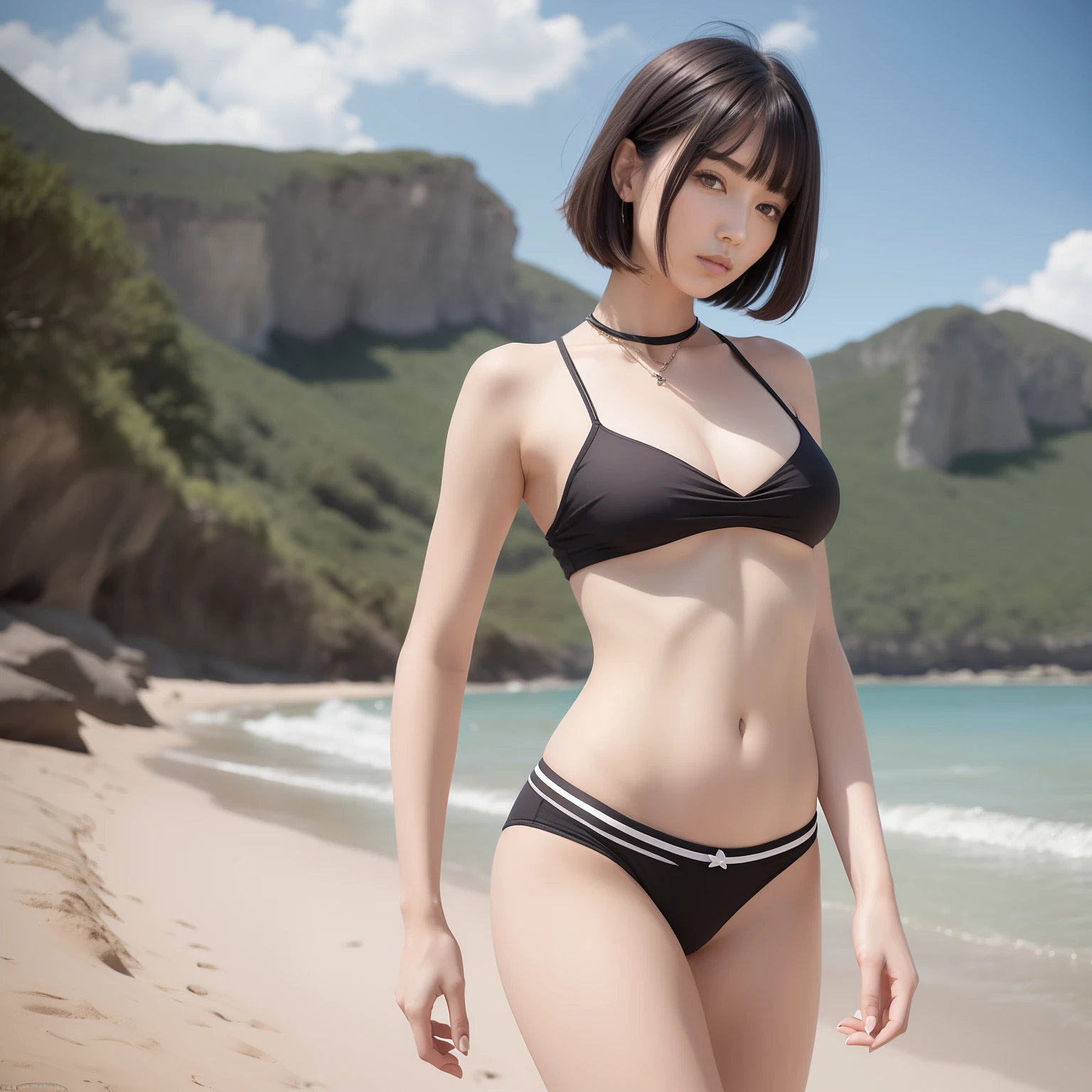 tall volley A dark-haired short-haired Short pants Beautuful Women Navel dashi the beach slender