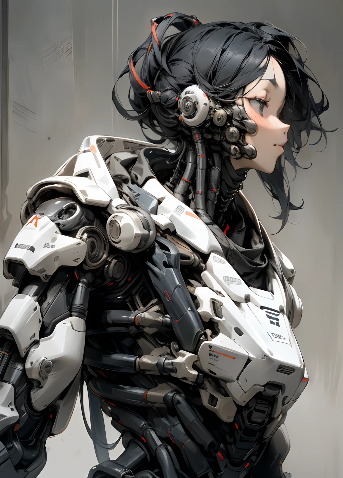 Reinforced exoskeleton, Upper body, Side view, Looking up from below, Face up, wide-angle lens