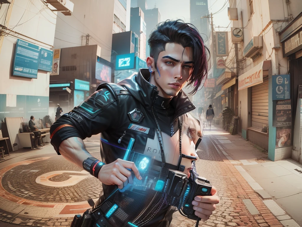 Change background cyberpunk handsome boy. realistic face. 8k. ultra realistic